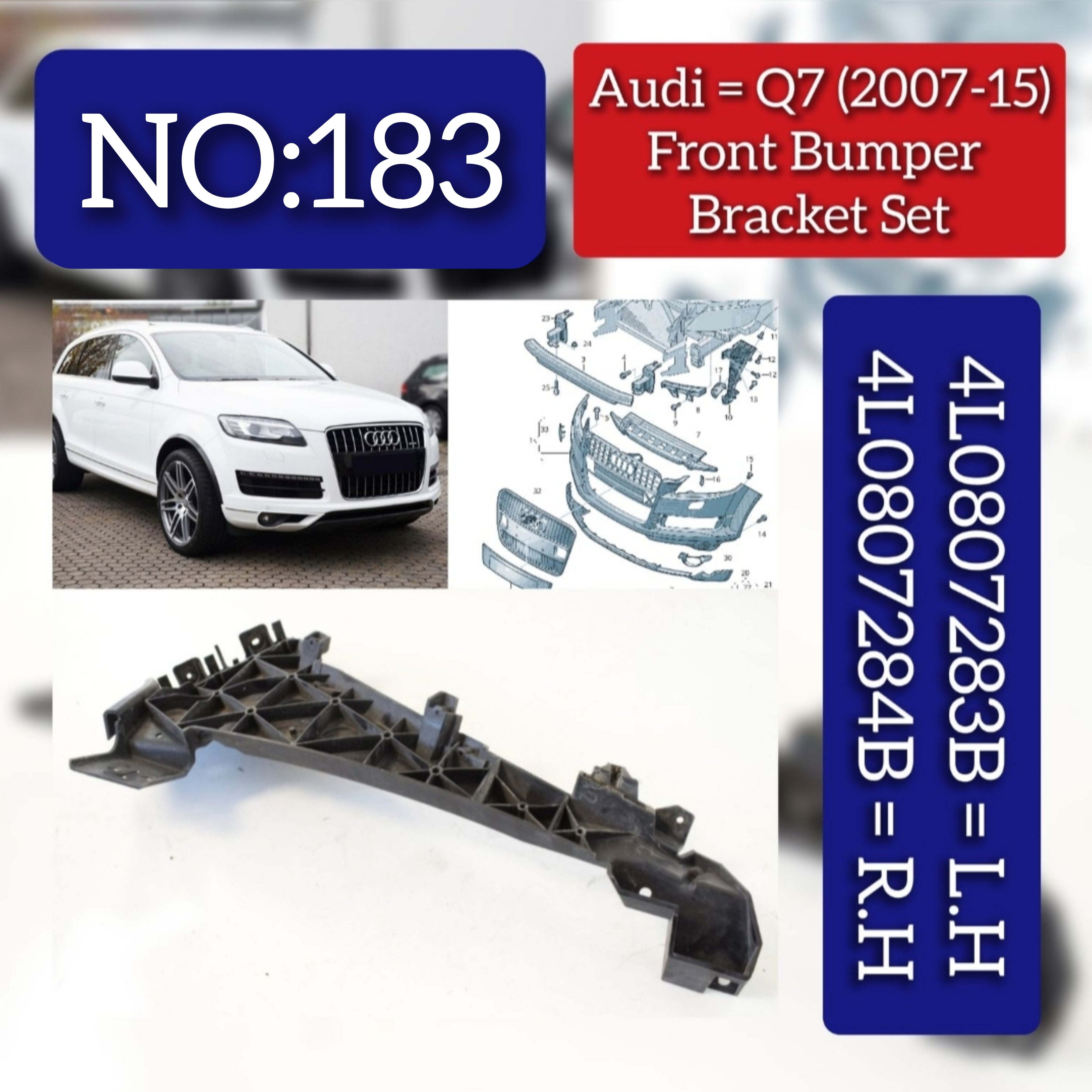 Pair Front Bumper Grilles Left & Right For Audi Q7 S-Line 2009-2015 – Black Plastic
