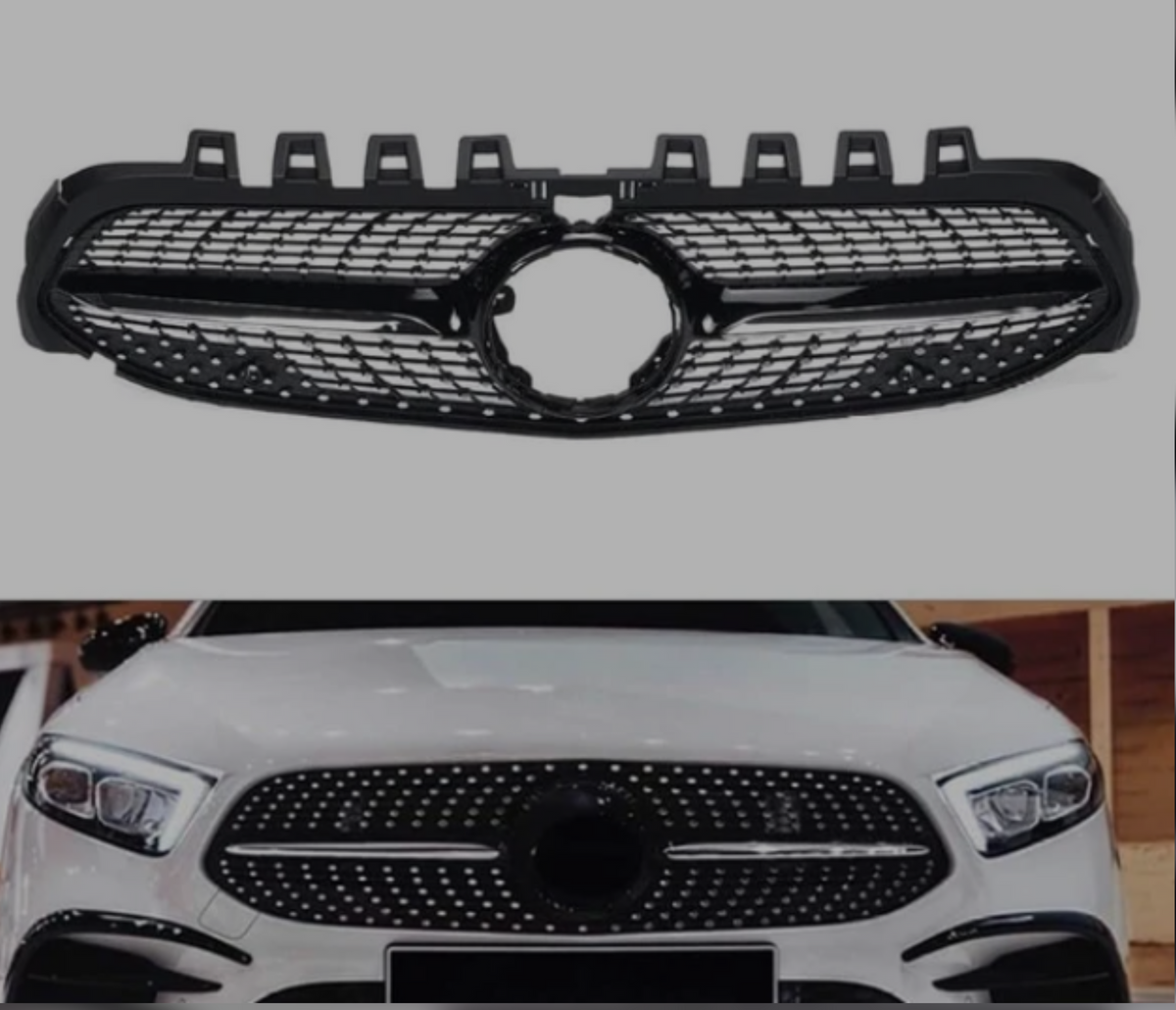 Diamond Black Chrome Show Grill Compatible With  Mercedes Benz A-Class W177 (2019-2023) Tag 114