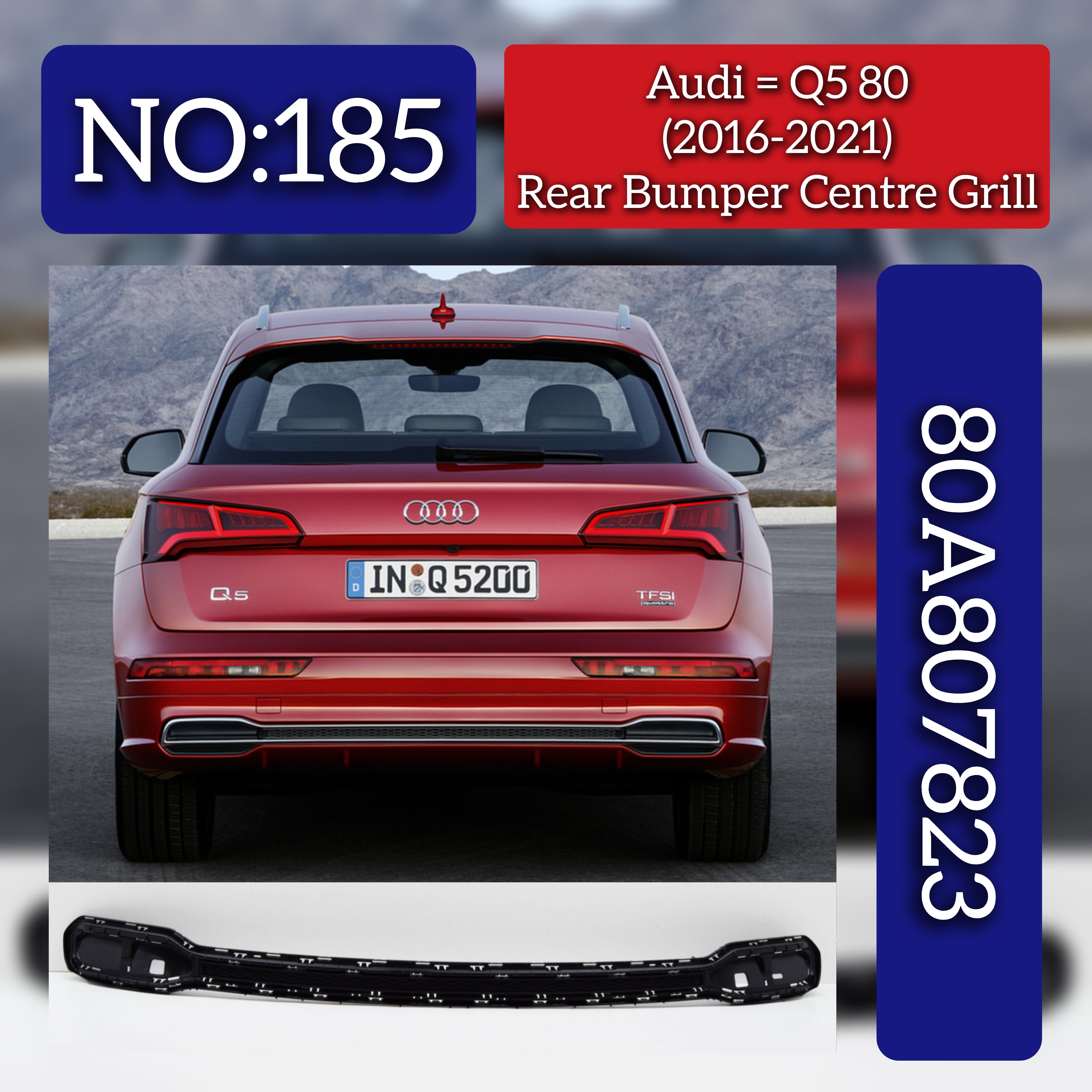 Rear Bumper Center Grill 80A807823 Compatible With Audi Q5 80 (2016-2021) Tag No.185