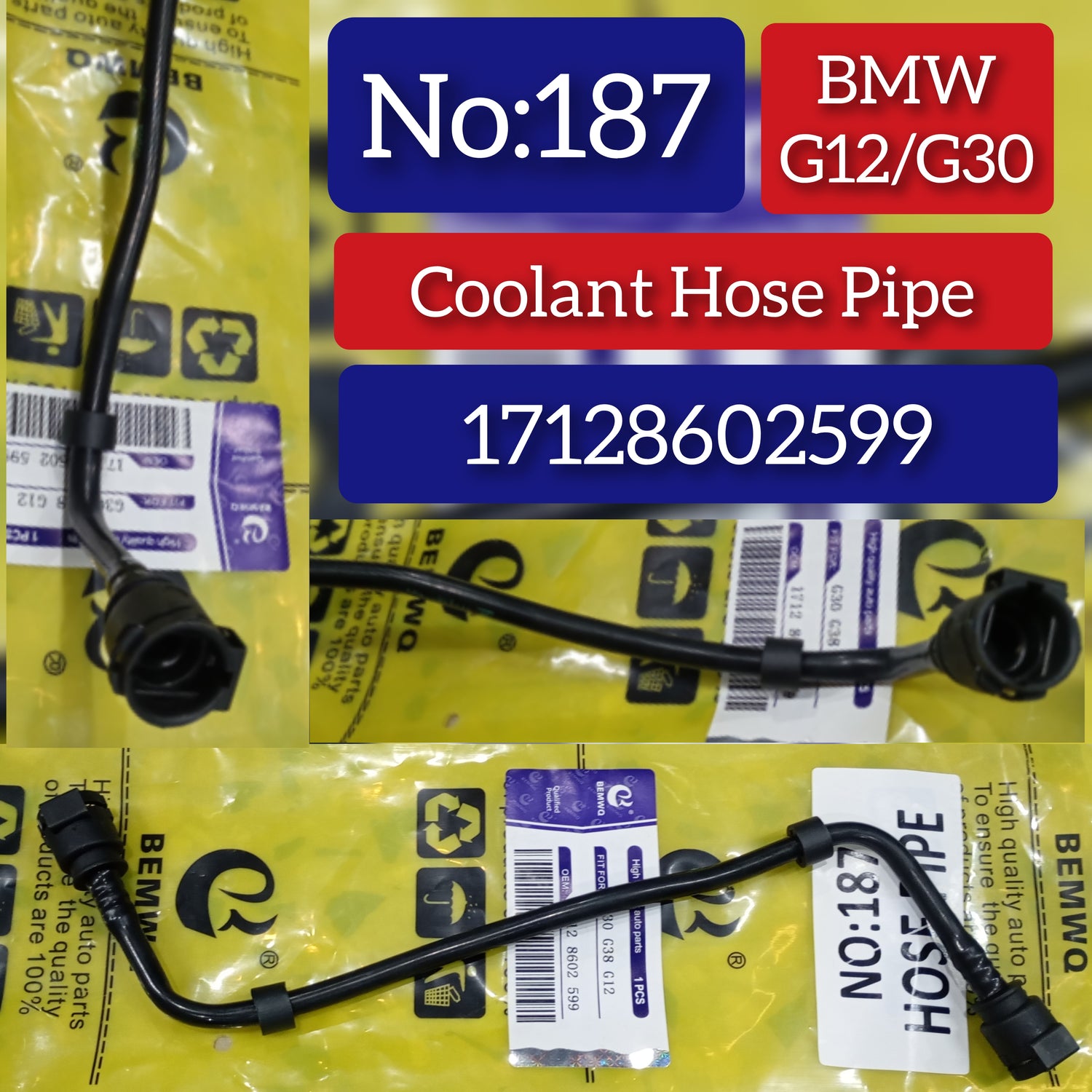 Radiator Hose Pipe  17128602599 17125A02485 Compatible With  BMW 5 Series (G30, F90) & 6 Gran Turismo (G32) &  7 Series (G11, G12) Tag No.187
