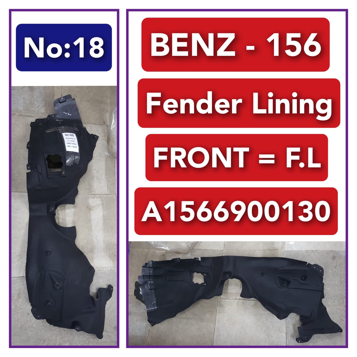 Front Left Fender Liner 1566900130  A1566900130 Compatible With MERCEDES-BENZ GLA-CLASS W156 Tag-FEM-18