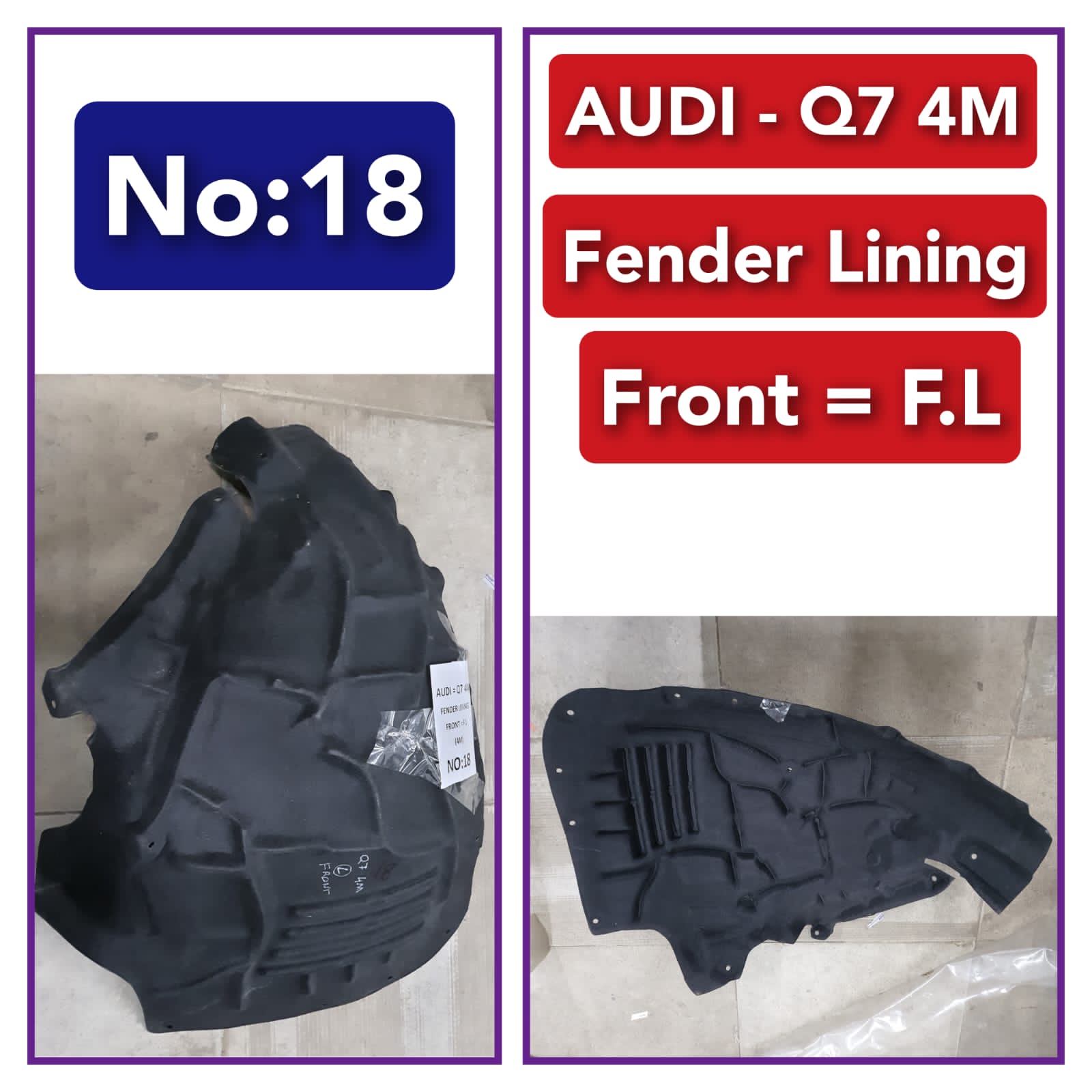 Front Left Fender Liner 4M0821171Q 4M0821171P Compatible With AUDI Q7 4M Tag-FEA-18