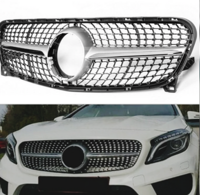 Diamond Silver Chrome Show Grill  Compatible With   Mercedes Benz GLA-Class W156 (2014-2016) Tag 124