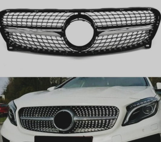 Diamond Black Chrome Show Grill  Compatible With  Mercedes Benz GLA-Class W156 (2014-2016) Tag 124