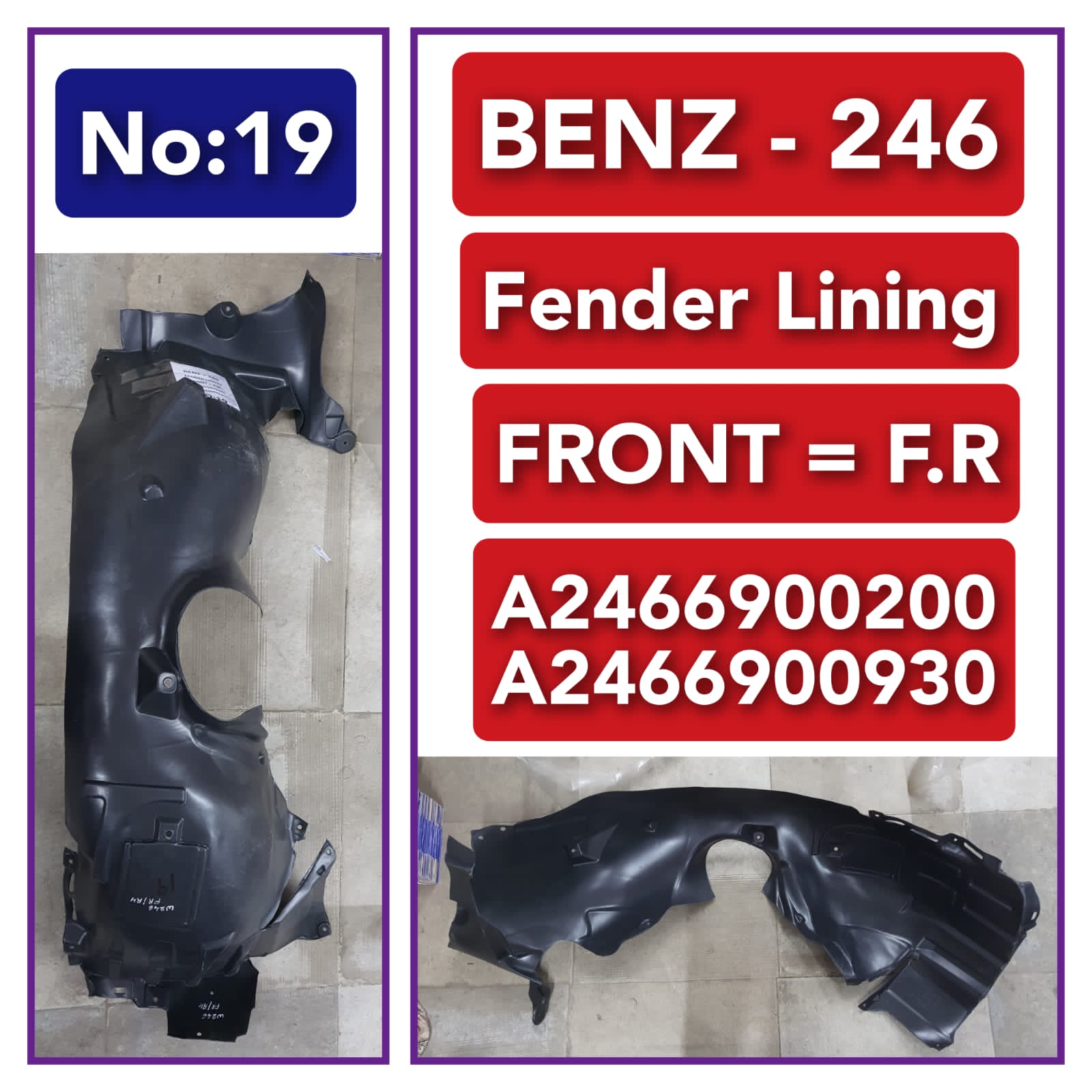 Front Right Fender Liner 2466900200 Compatible With Mercedes Benz B-CLASS W246 & CLA C117