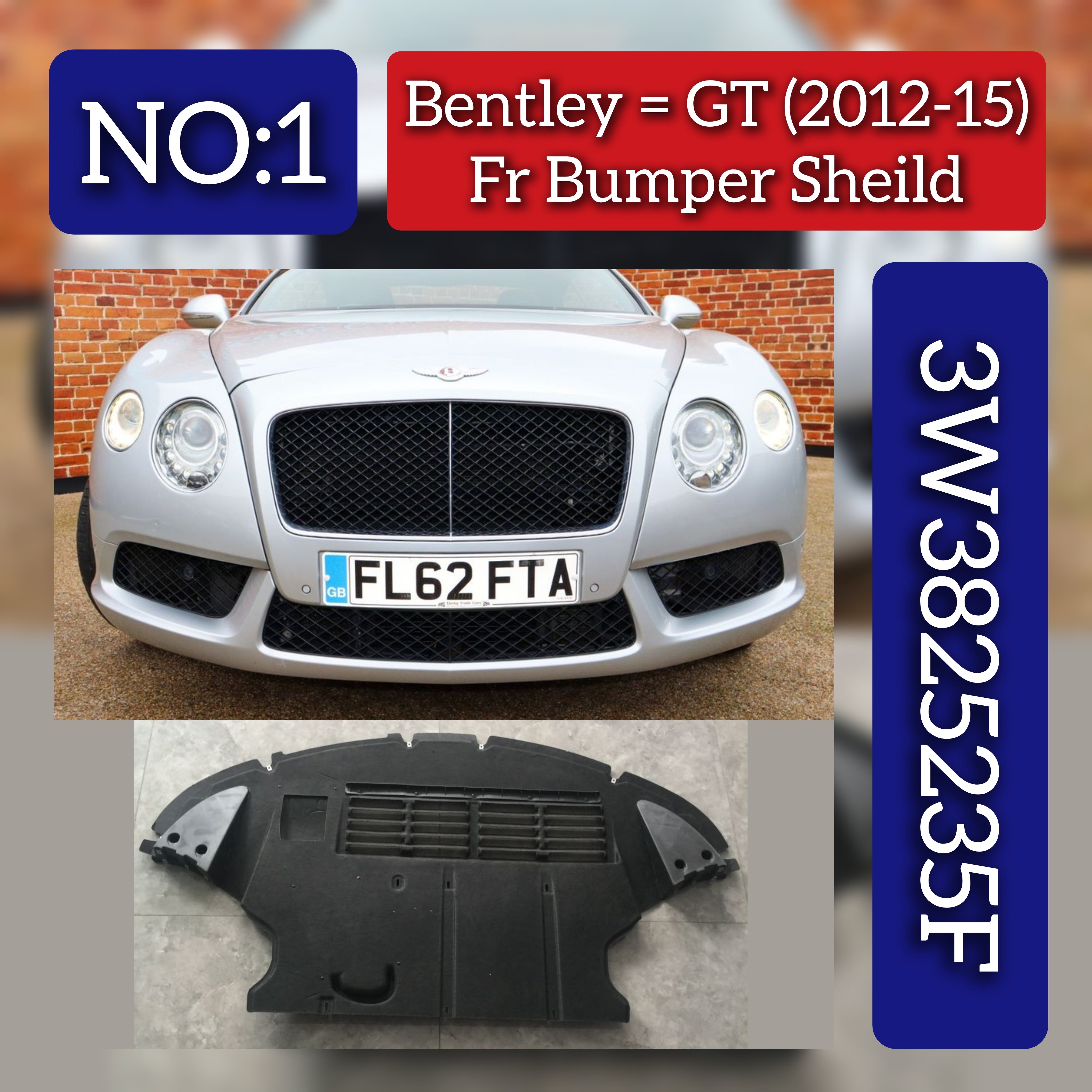 Front Bumper Sheild 3W3825235F Compatible With Bentley GT (2012-2015) Tag No.1