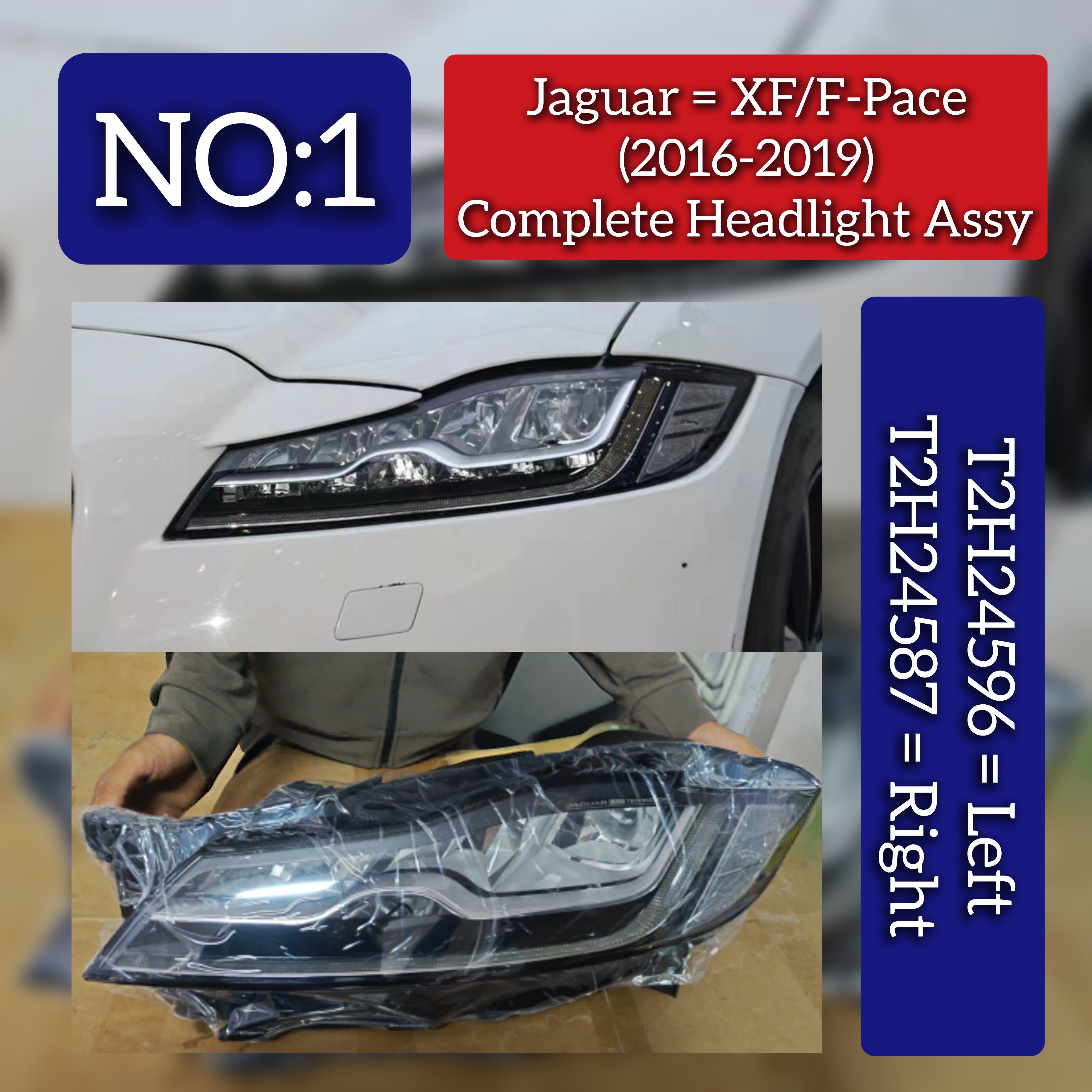 Complete Headlight Assy Set Left T2H24596 & Right T2H24587 Compatible With Jaguar XF/F Pace (2016-2019) Tag No.01