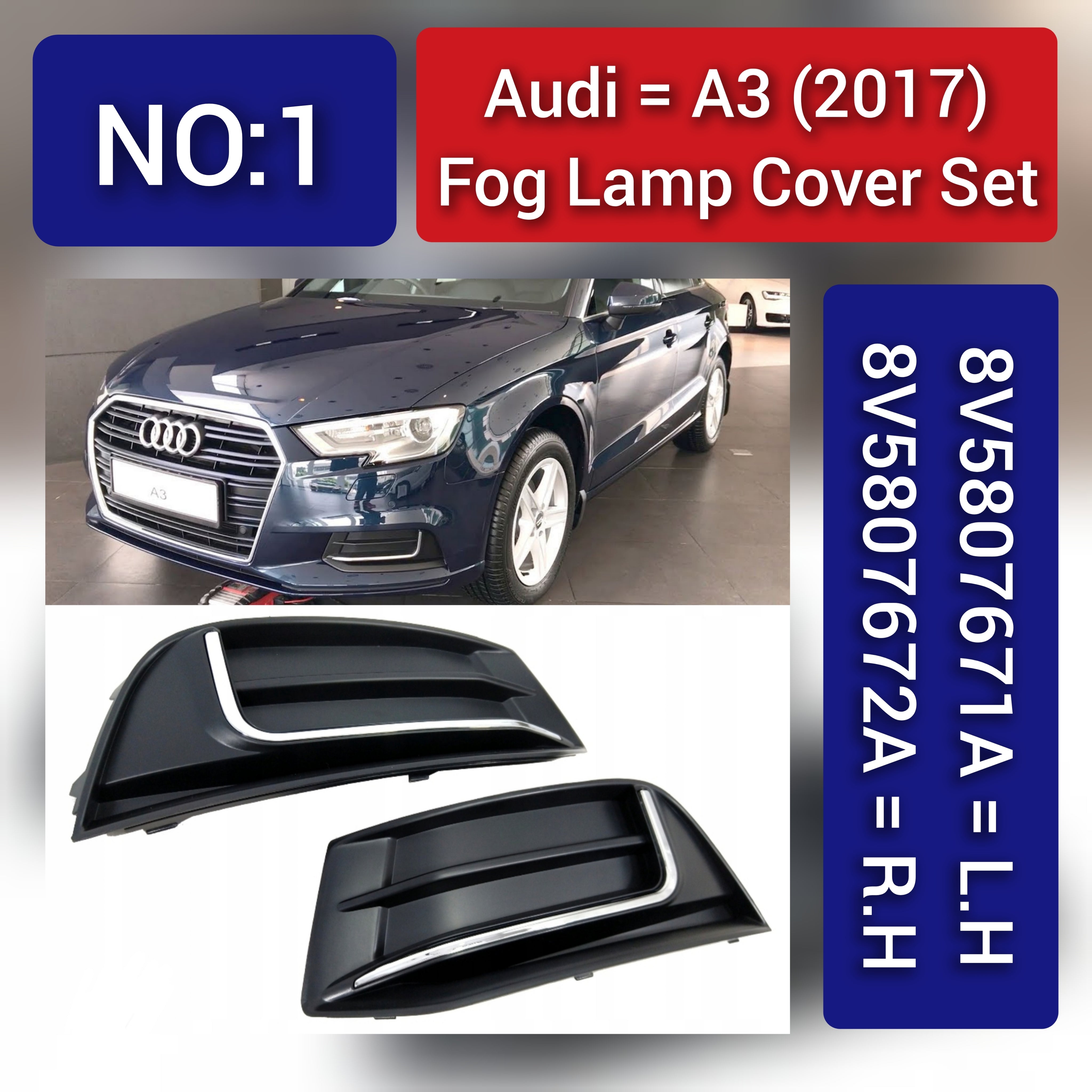 Fog Lamp Cover Compatible With AUDI A3 2017 Fog Lamp Cover Left 8V5807671A & Right 8V5807672A Tag-FC-01
