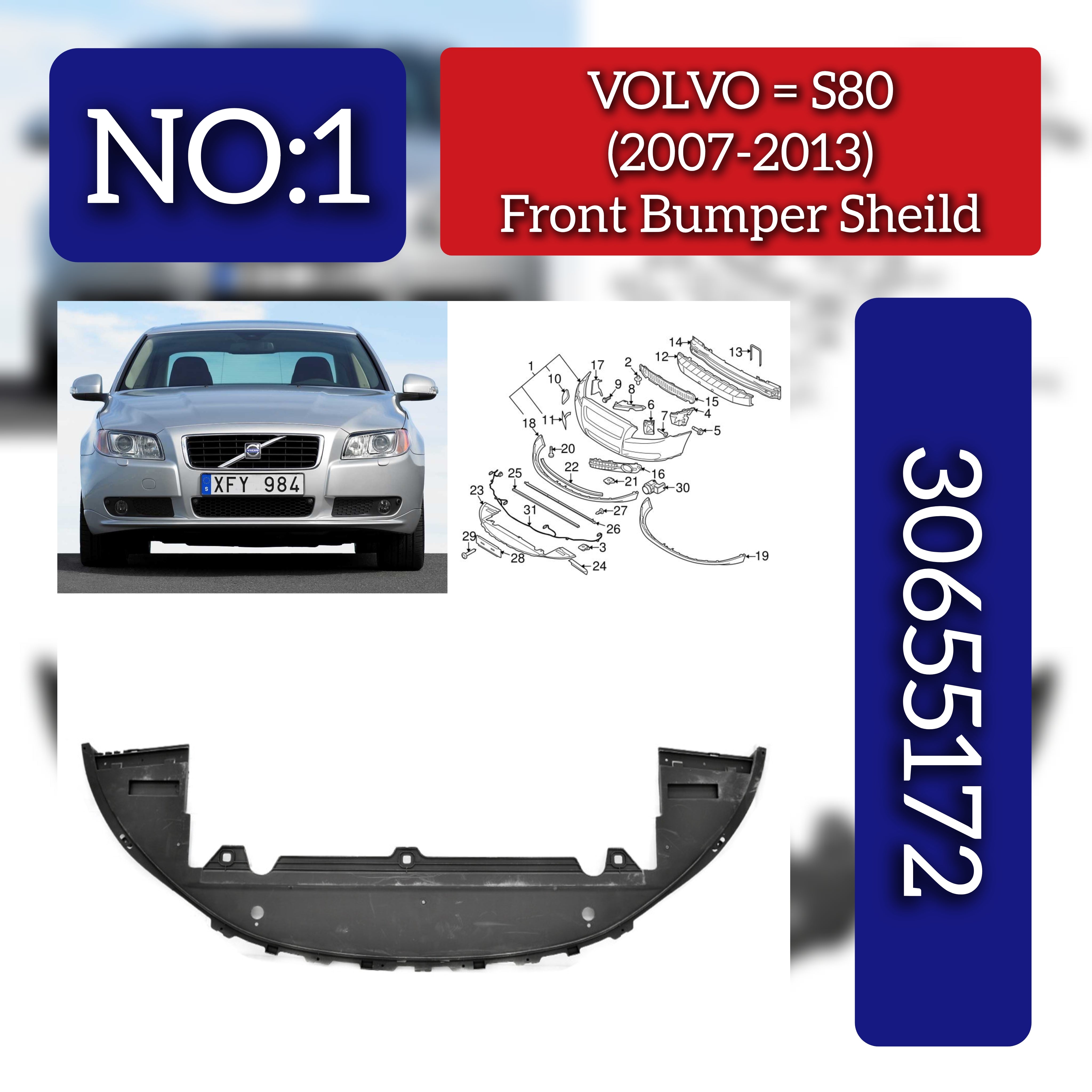 Front Bumper Sheild 30655172  Compatible With VOLVO S80 (2007-2013) Tag No.1