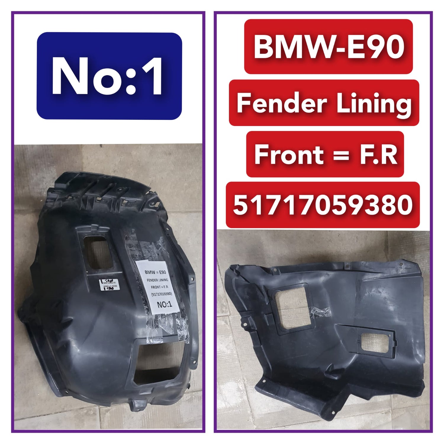 Front Right Fender Liner 51717059380 Compatible With BMW 3 Series E90 Tag-FE-01