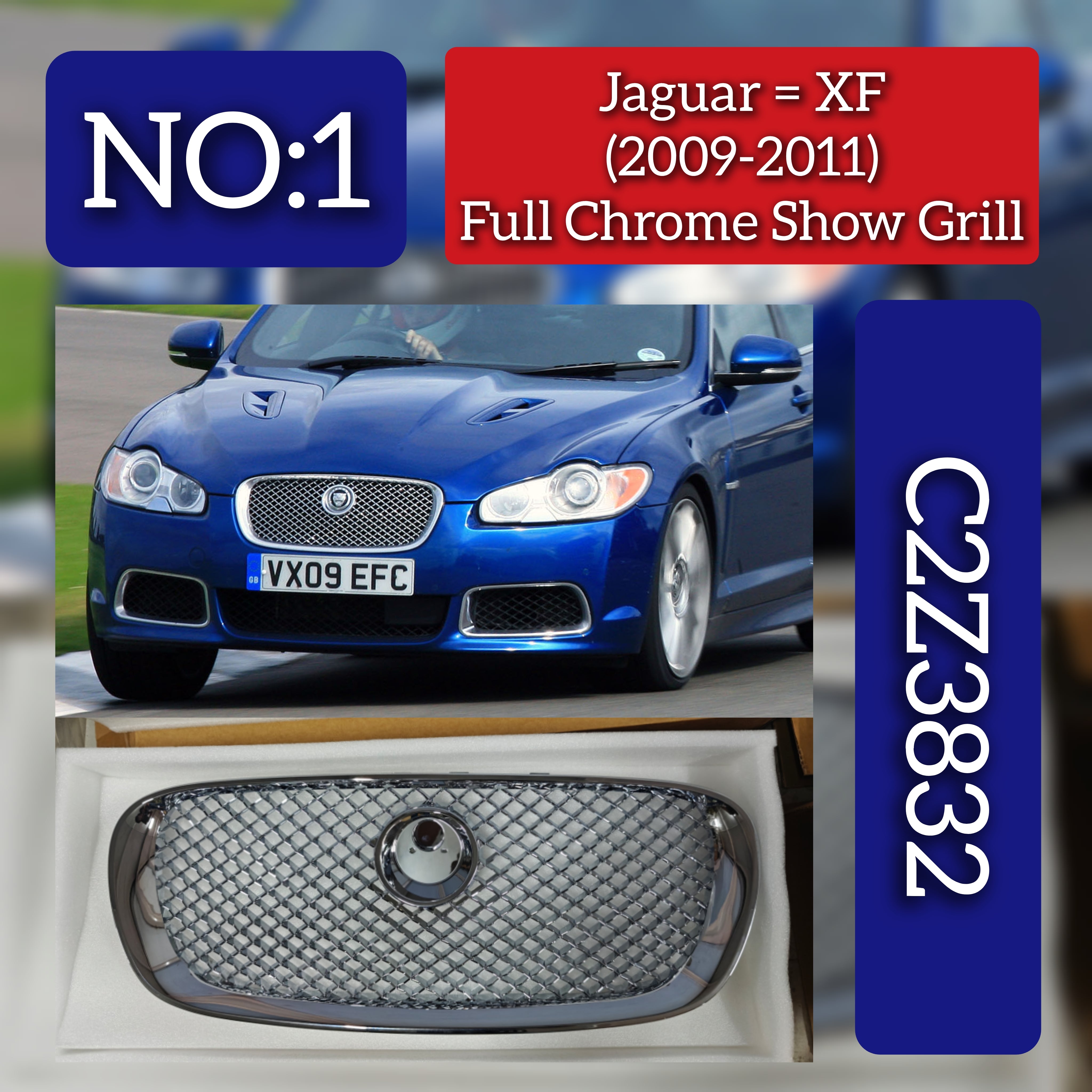 Front Grille Chromed C2Z3832 / C2Z8192 Compatible With  Jaguar  XF I (X250)  XF II (X260)
