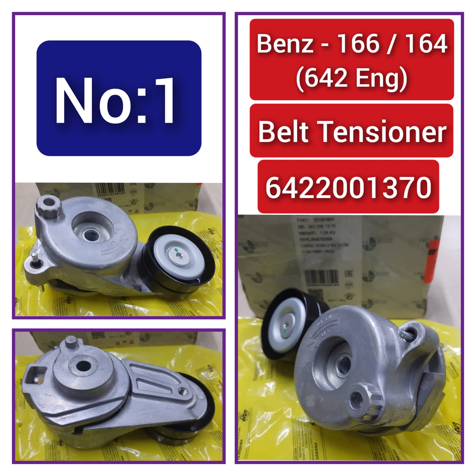 Belt Tensioner With Pulley 6422001370 05175588AA 68040206AA Compatible with MERCEDES BENZ CLS (C219) & E-CLASS (W211) & E-CLASS (W212) & GL-CLASS (X164) & GL-CLASS (X166) & GLE (W166) & GLS (X166) & R-CLASS (W251, V251) & S-CLASS (W221, V221)