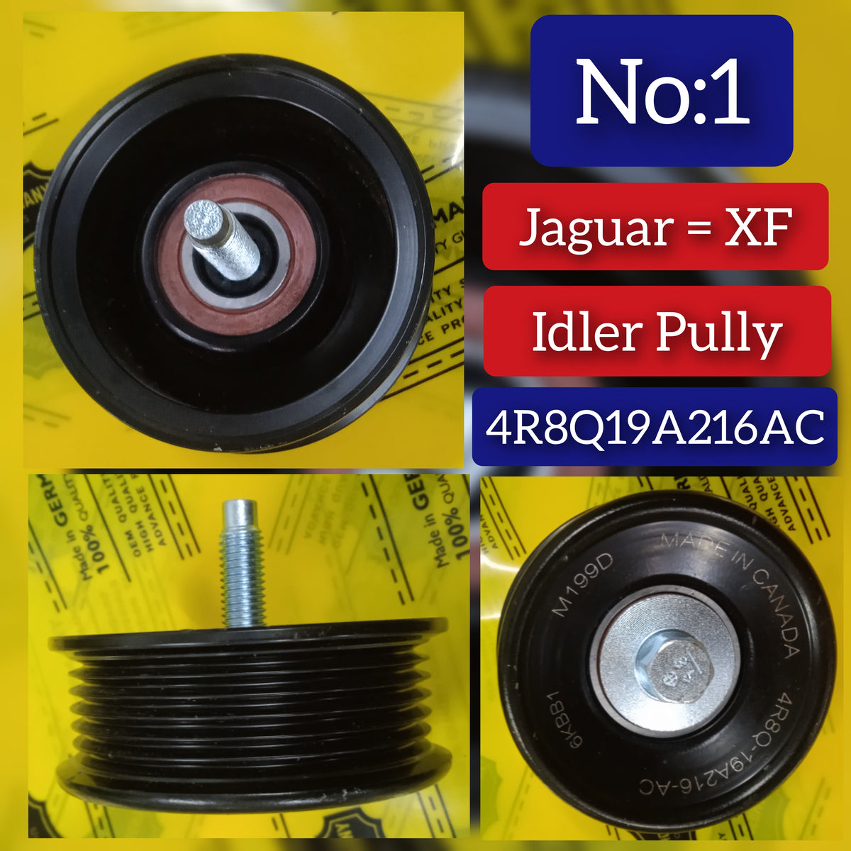 Belt Idler Pulley 4R8Q19A216AC Compatible with JAGUAR XF I (X250) & XJ (X351) & LAND ROVER RANGE ROVER SPORT II (L494) & RANGE ROVER VELAR (L560) & DISCOVERY V (L462) & RANGE ROVER III (L322) Tag No.1