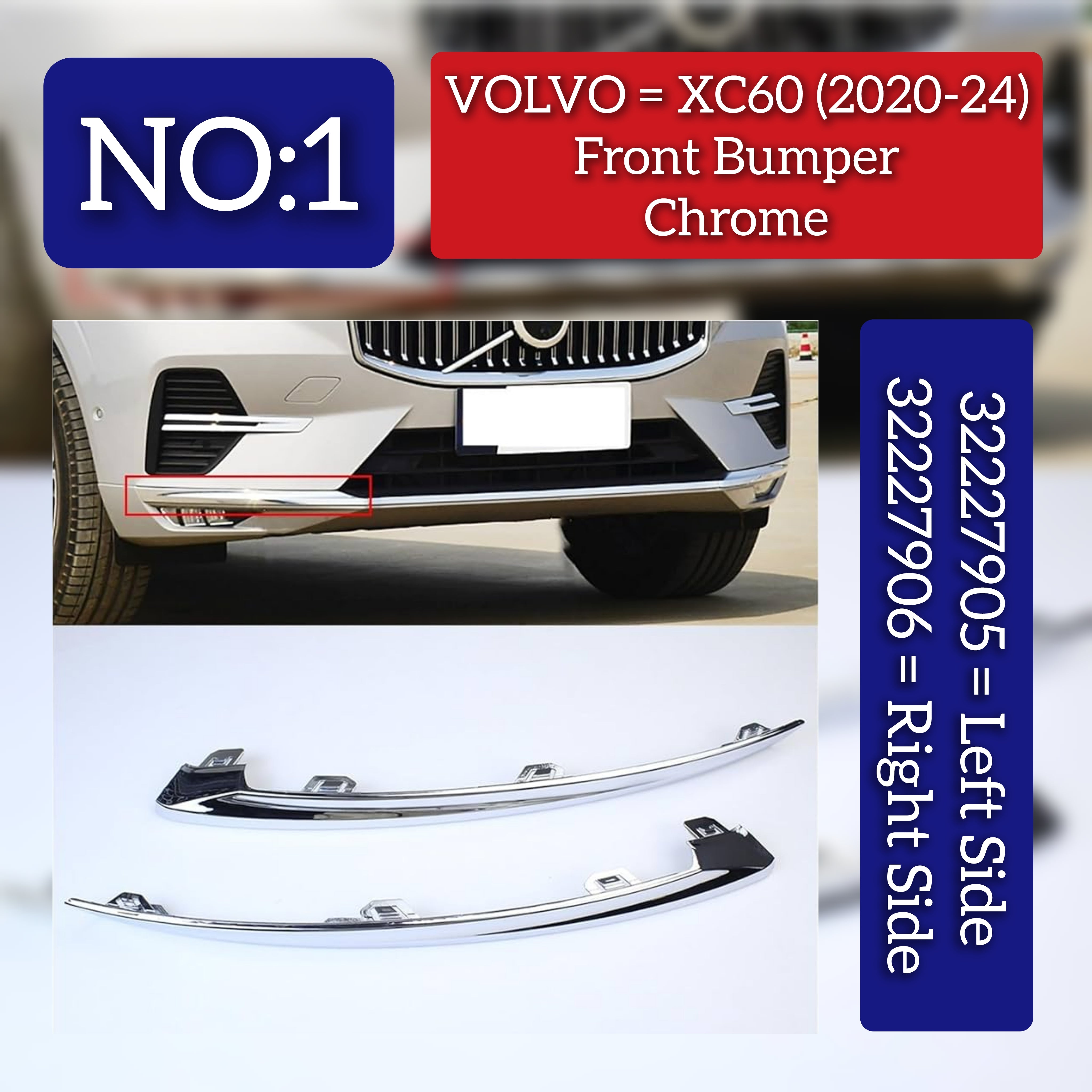 Front Bumper Chrome Left 32227905 Right 32227906 Compatible With VOLVO XC60 (NEW) Tag No.1