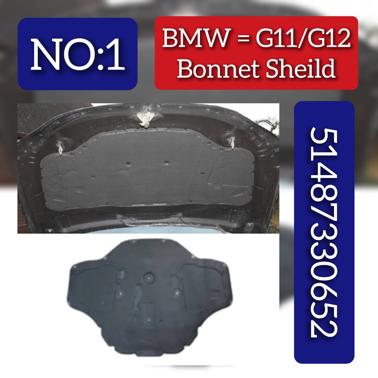FRONT BONNET HOOD SOUND INSULATION 51487330652 Compatible With BMW 5 Series F10 2016 Tag No.1