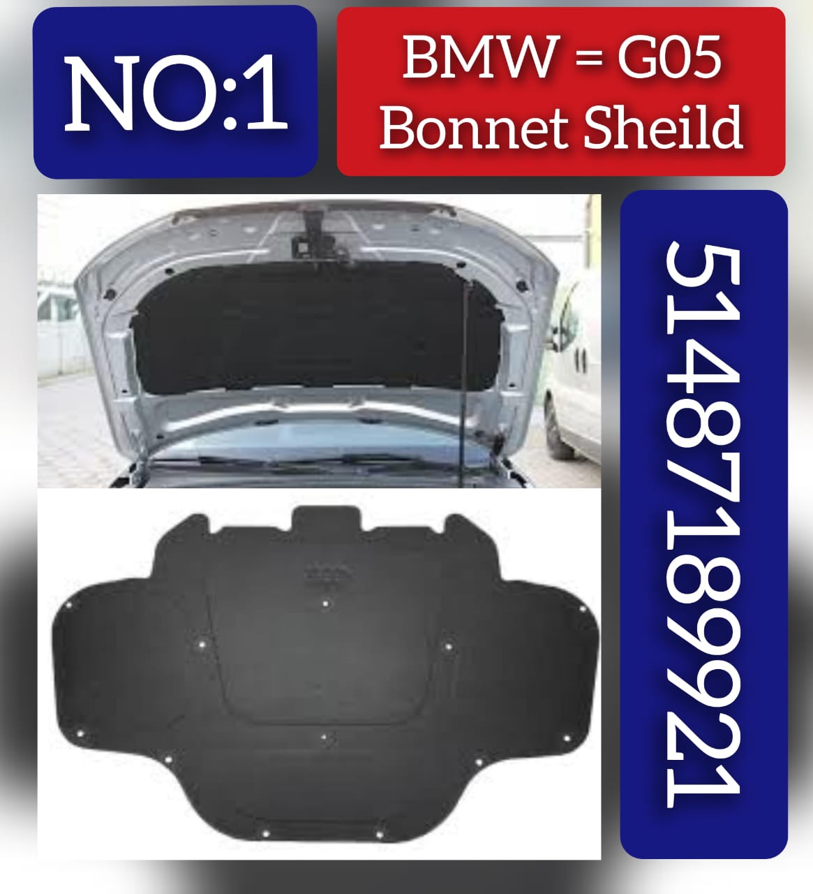 FRONT BONNET HOOD SOUND INSULATION 51487189921 Compatible With BMW X5 G05 2019 Tag No.1