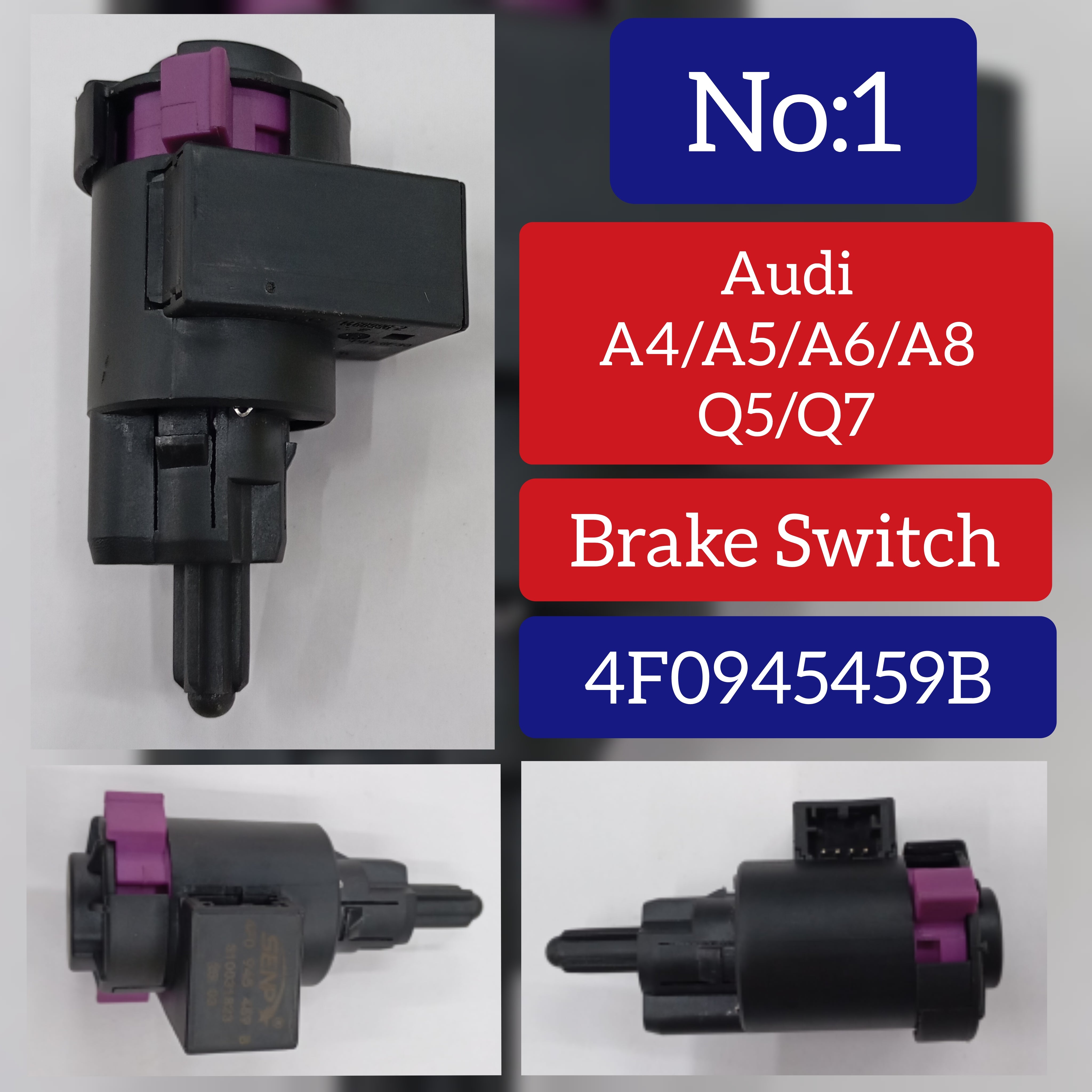 Brake Light Switch 4F0945459B 4F0945459A Compatible With AUDI A4 A5 A6 A7 A8 Q5 Q7 & BENTLEY MULSANNE (3Y) & VW TOUAREG (7LA, 7L6, 7L7)