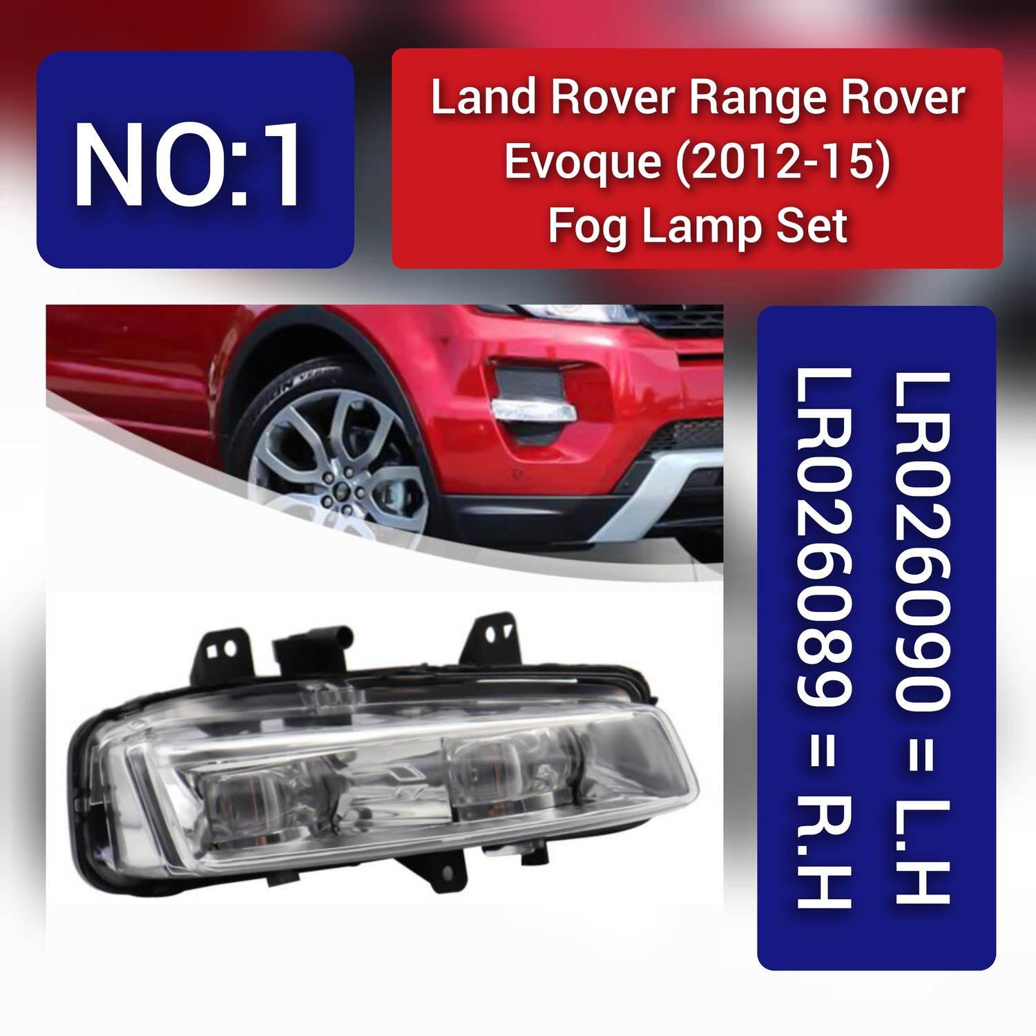 Fog Lamp Fog Light Compatible With LAND ROVER RANGE ROVER EVOQUE L538 (2012-2015) Fog Lamp Fog Light Left LR026090 & Right LR026089 LR185739 Tag-FO-01