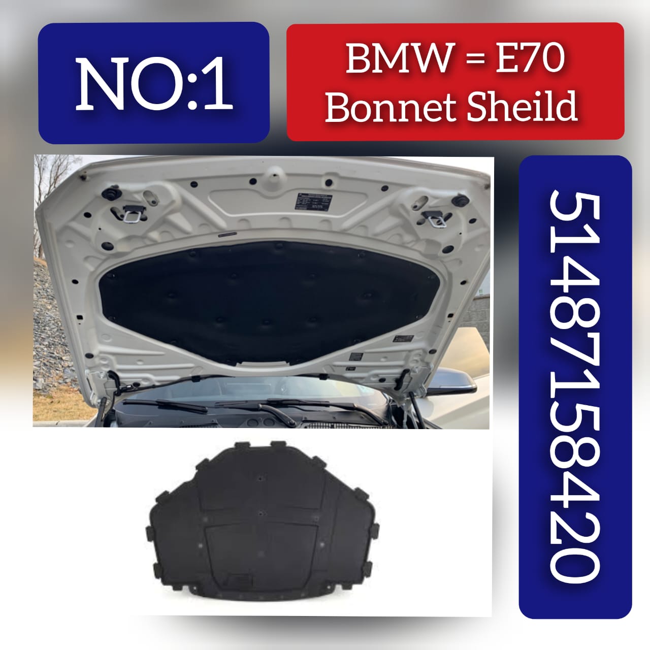Hood Insulation Pad 51487158420 Compatible with BMW X5 E70 & X6 E71, E72 Tag No.1