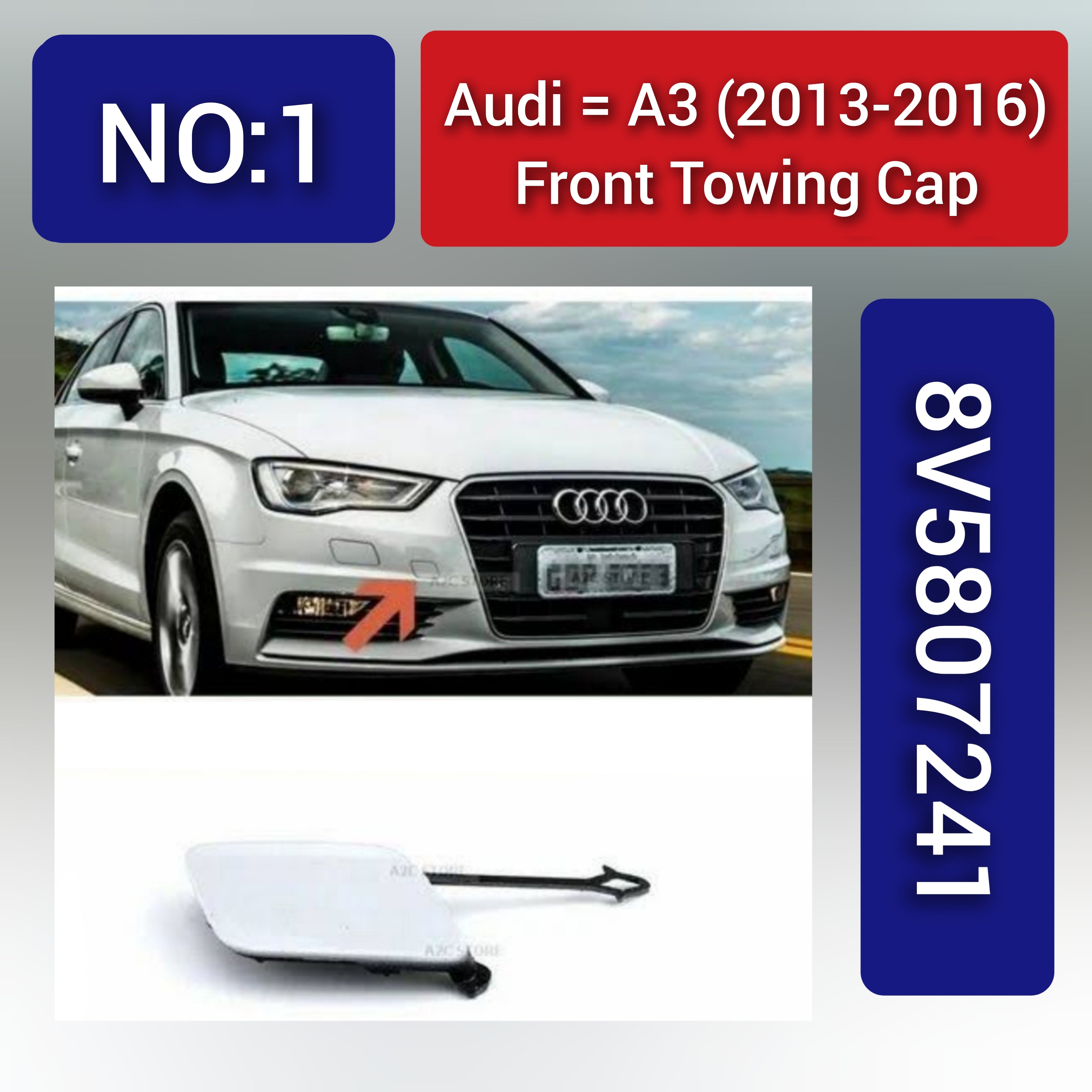 Audi A3 (2013-2016) Front Towing Cap, Ref No. 8V5807241. Tag 1