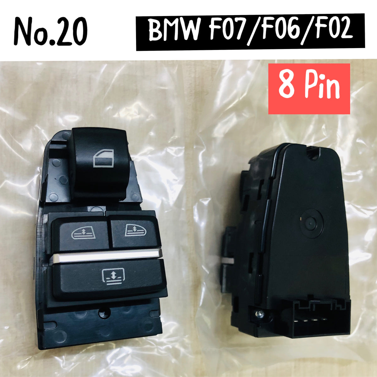 BMW 7 Series F02 & 5 Series F10 /F07/F06/  8 Pin Window Black Switch Compatible with F01/F02/F03/F04/F10/F12/F13 61319352183 61319204862 61319195269 Tag-SW-20