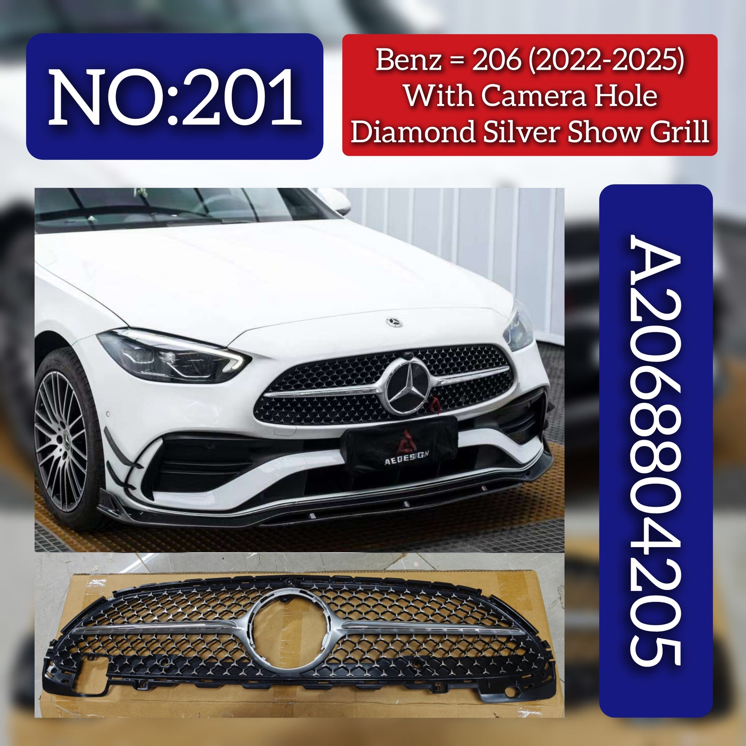 Show Grill With Camera Hole  2068804205 Compatible With Mercedes-Benz C-CLASS W206 (2022-2025) Tag No.201