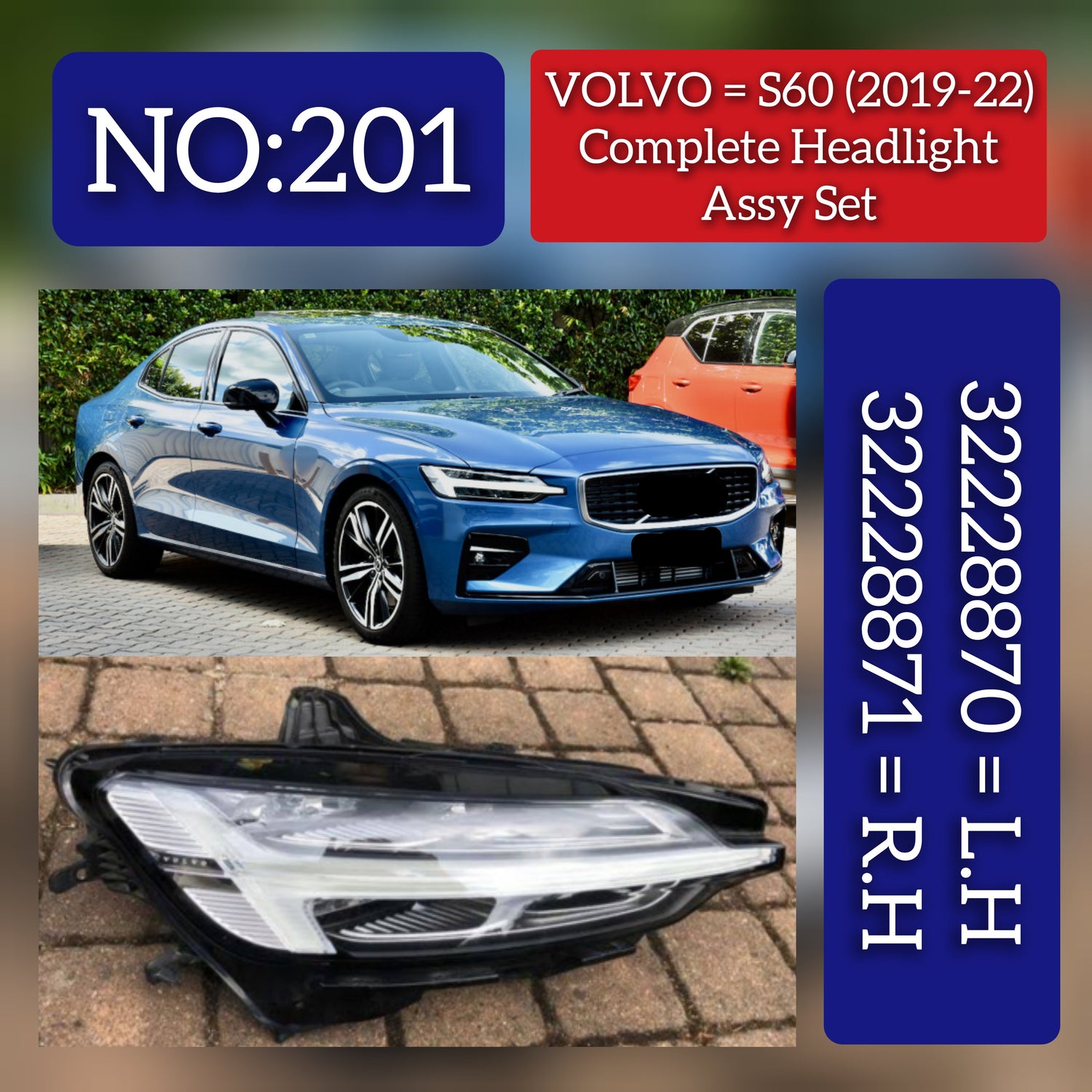 Headlight Headlamp Left 32228870 & Right 32228871 (Without Blaster) Compatible With VOLVO S60 (2019-2021)