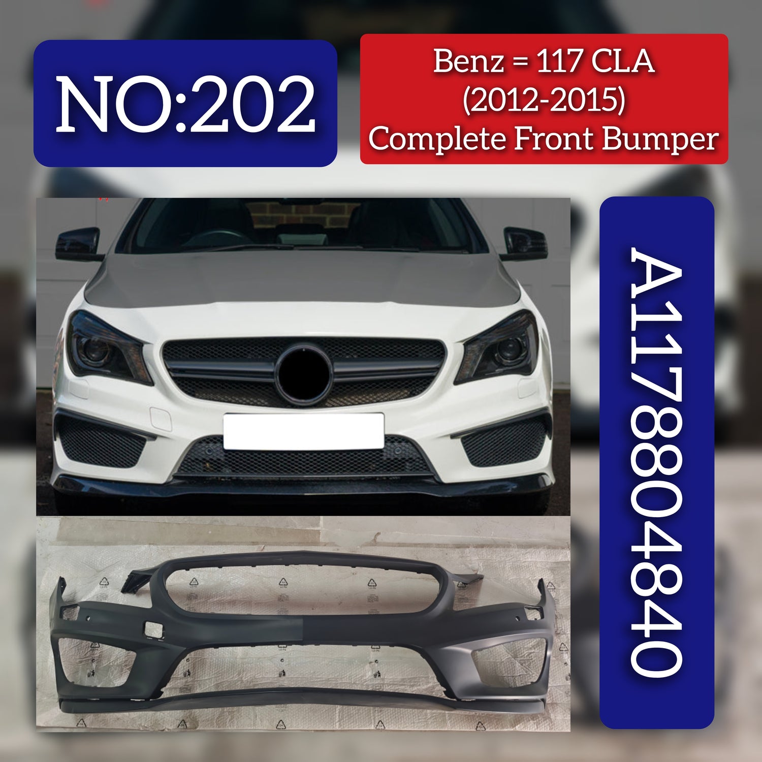 Complete Front Bumper 1178804840 Compatible With Mercedes Benz 117 (2012-15) Tag No.202