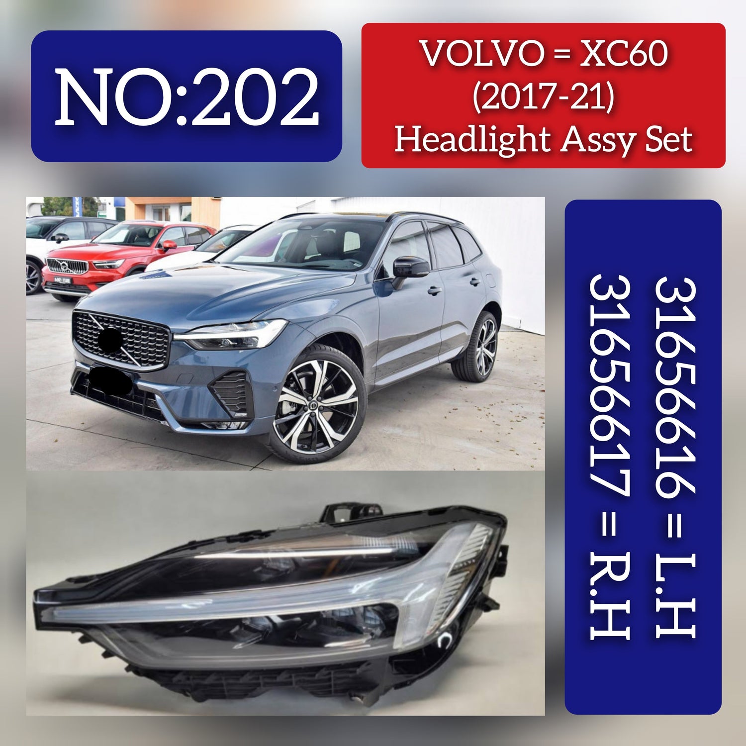 Headlight Headlamp Left 31656616 & Right 31656617 (Without Blaster) Compatible With VOLVO XC60 (2017-2021)
