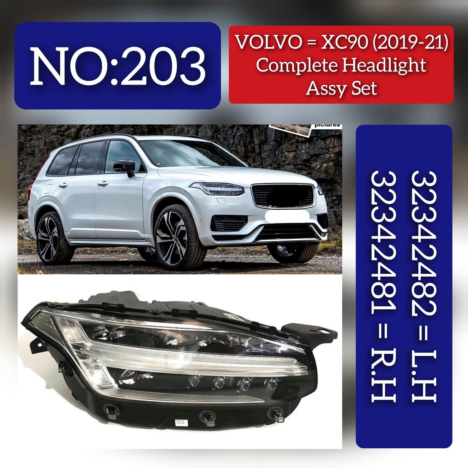 Headlight Headlamp  Left 32342482 & Right 32342481 (Without Blaster) Compatible With VOLVO XC90 (2019-2021)