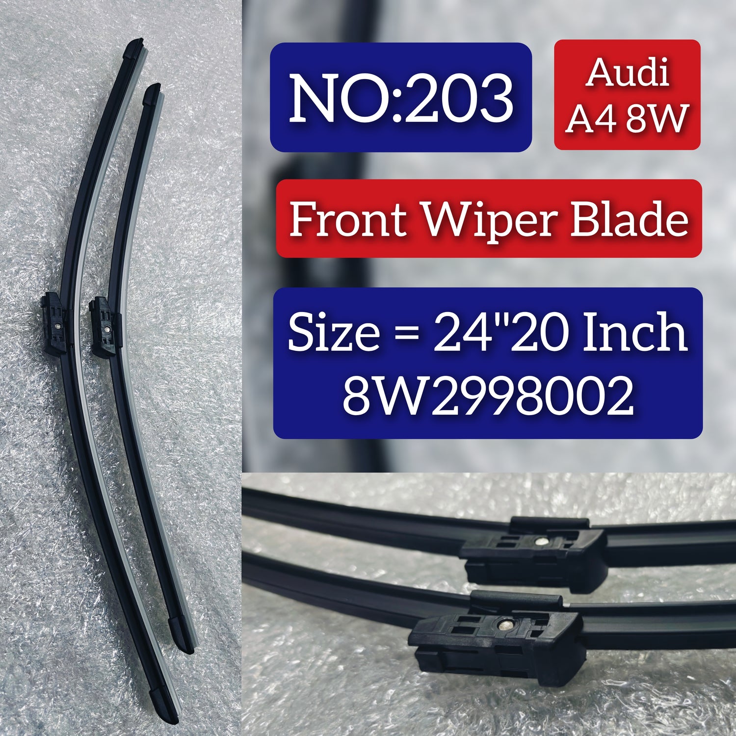 Front Wiper Blade Set (24'20 Inch) 8W2998002 8S1998002 8W7998002 Compatible with AUDI A4 B9 (8W2, 8WC) | A4 / S4 Tag No.203