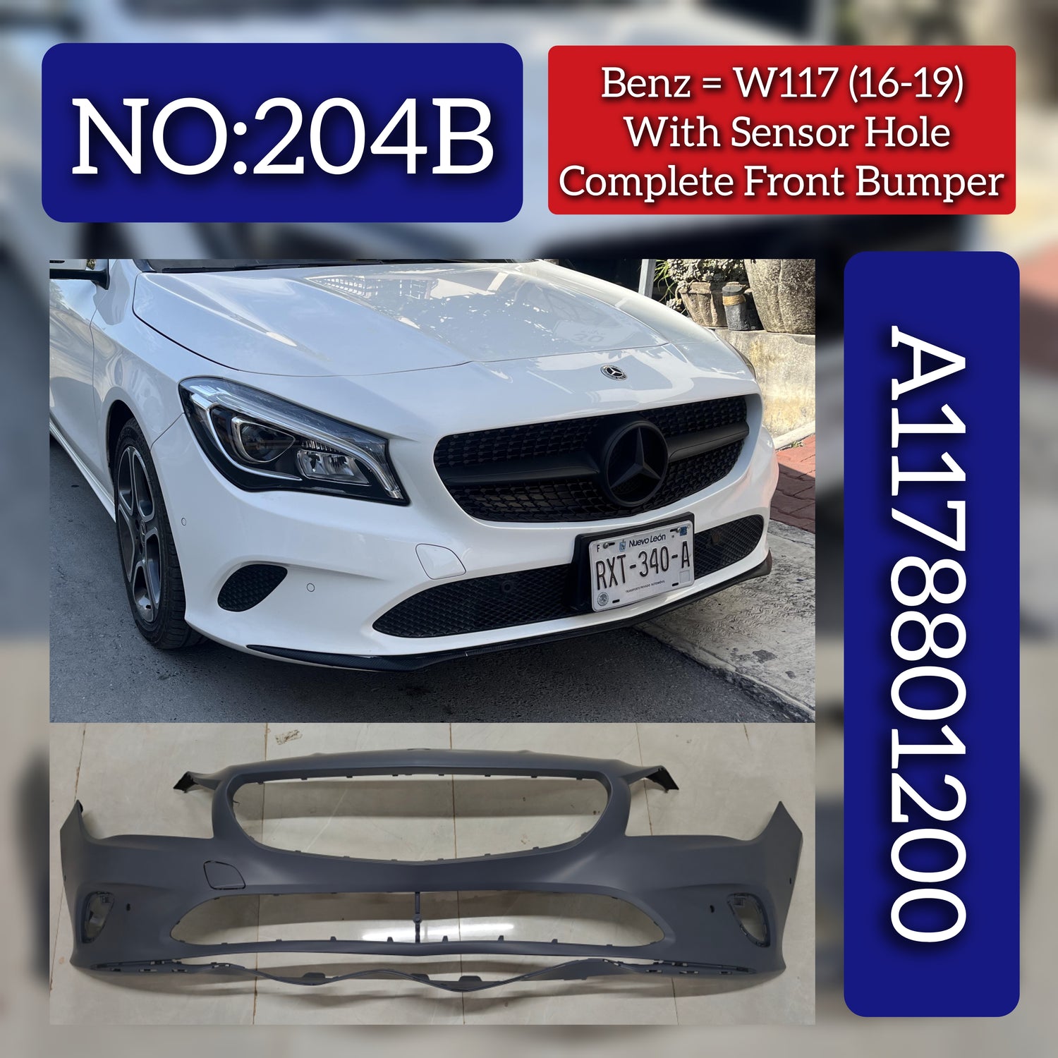 Complete Front Bumper 1178801200  Compatible With Mercedes Benz W117 (2016-19) Tag No.204 B