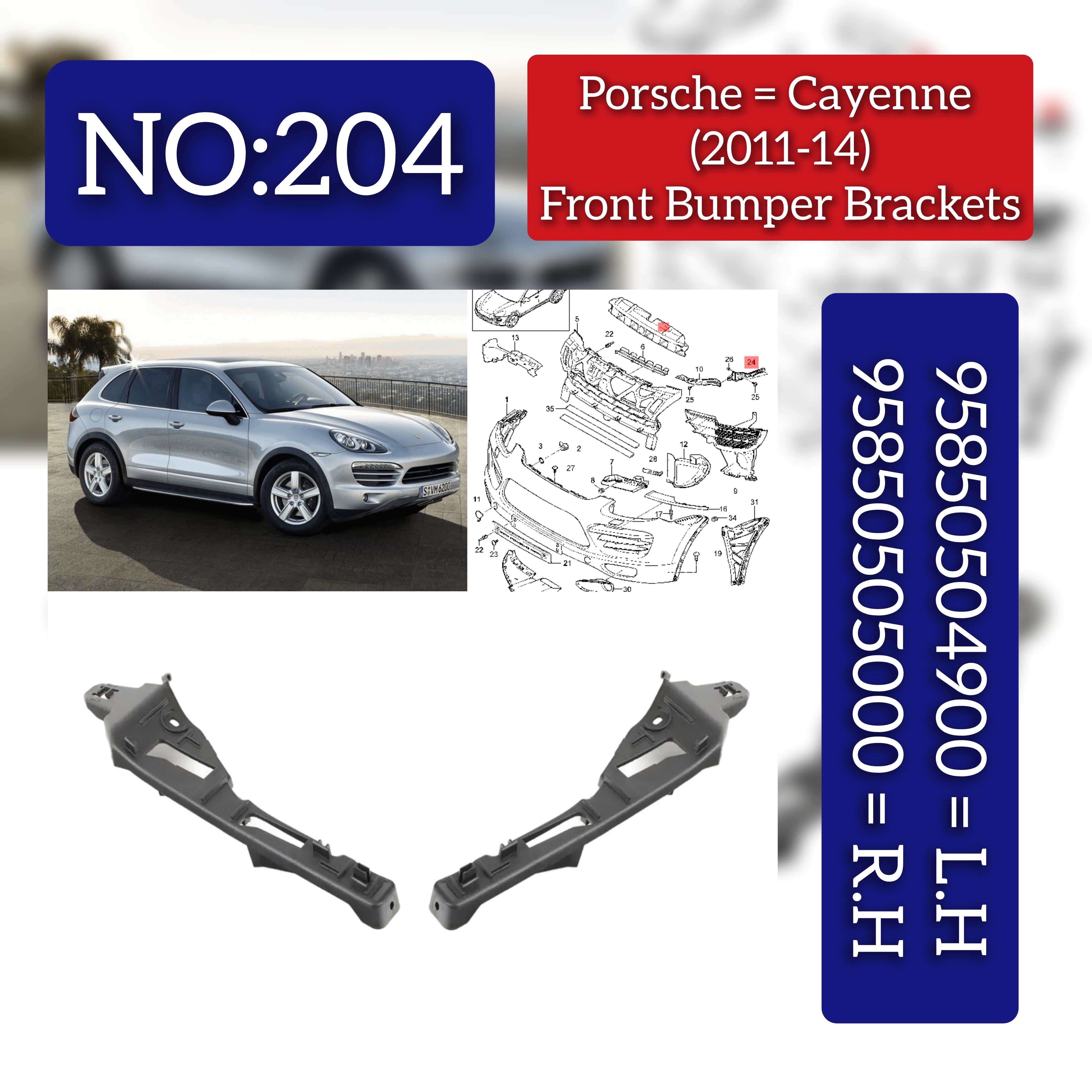 Front Bumper Bracket  Left 95850504900 Right 95850505000 Compatible With Porsche Cayenne 92A Tag No.204