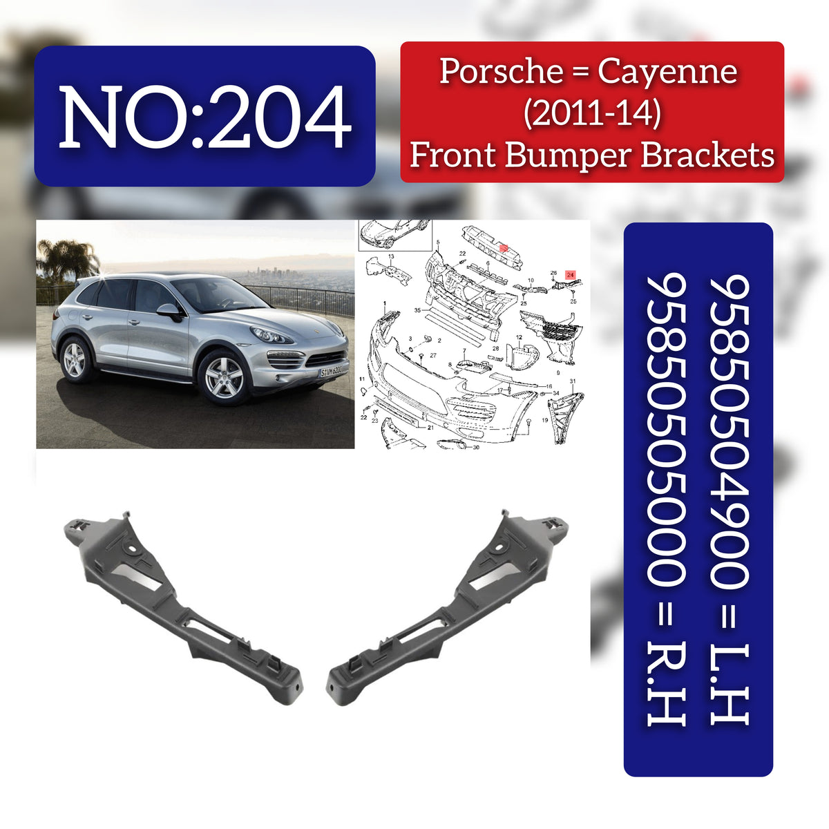 Front Bumper Bracket  Left 95850504900 Right 95850505000 Compatible With Porsche Cayenne 92A Tag No.204