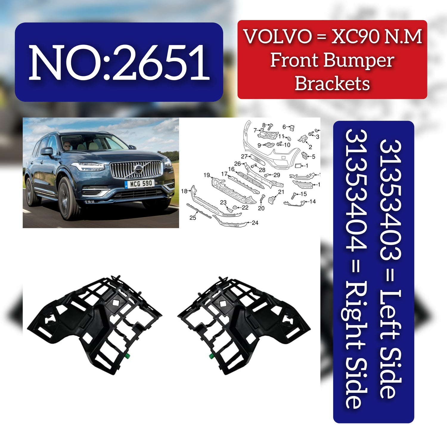 Front Bumper Bracket Left 31353403 & Right 31353404 Compatible With VOLVO XC90 Tag No.2651