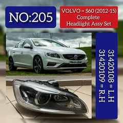 Headlight Headlamp Left 31420108 & Right 31420109 31353284 31395902 31698818 (Without Blaster) Compatible With VOLVO S60 (2012-2015)