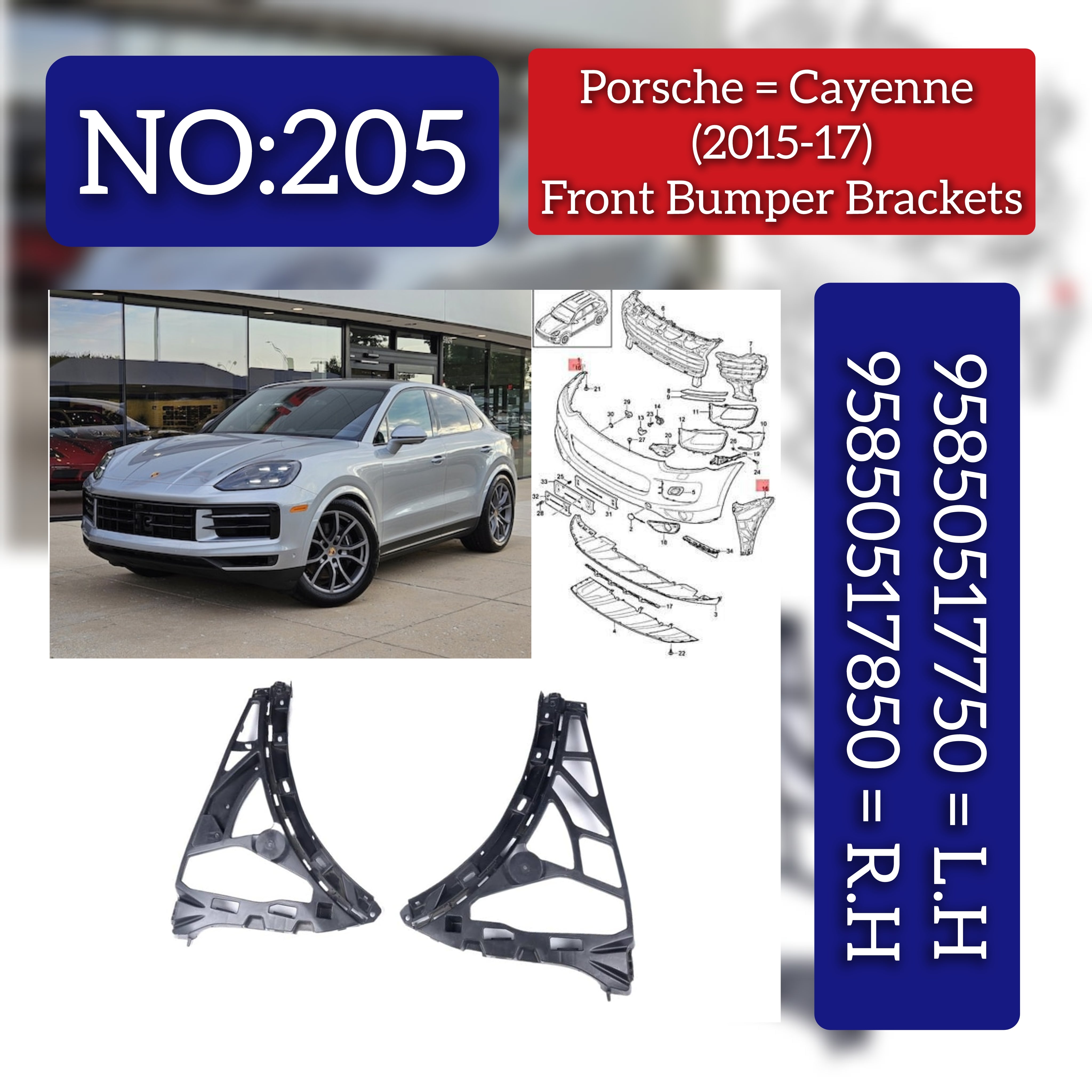 Front Bumper Bracket Left 95850517750 & Right 95850517850 Compatible With PORSCHE CAYENNE (9YA) (2015) Tag No.205