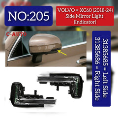Dynamic Turn Signal LED Mirror Light Left 31385685 & Right 31385686 Compatible with Volvo XC60 & XC90 New Tag No.205