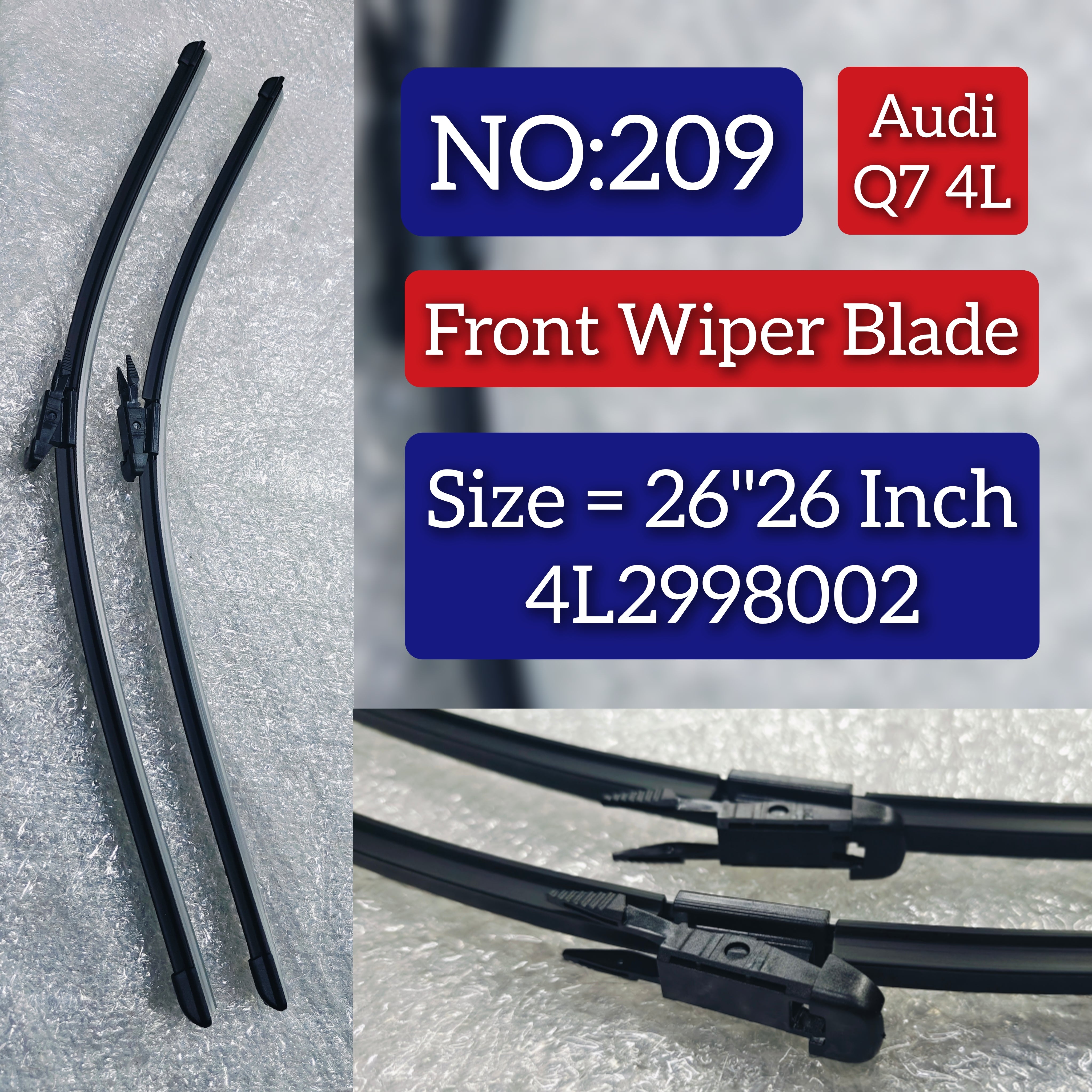 Front Wiper Blade Set (26'26 Inch) 4L2998002 4L2955425A 4L2955426B Compatible with AUDI Q7 4L Tag No.209