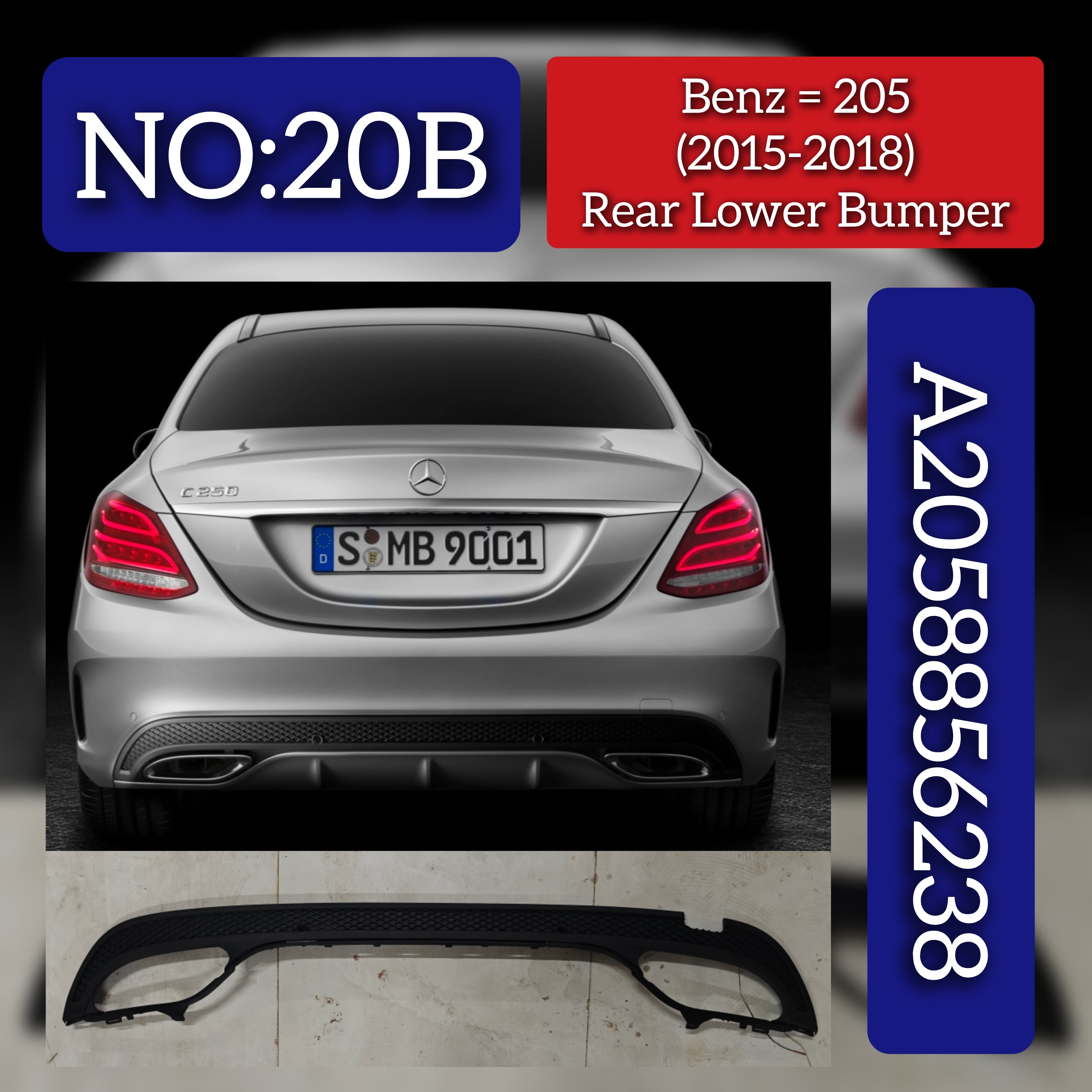 Rear Lower Bumper 2058856238 Compatible With Mercedes-Benz C-CLASS W205 (2015-2018) Tag NO:20B