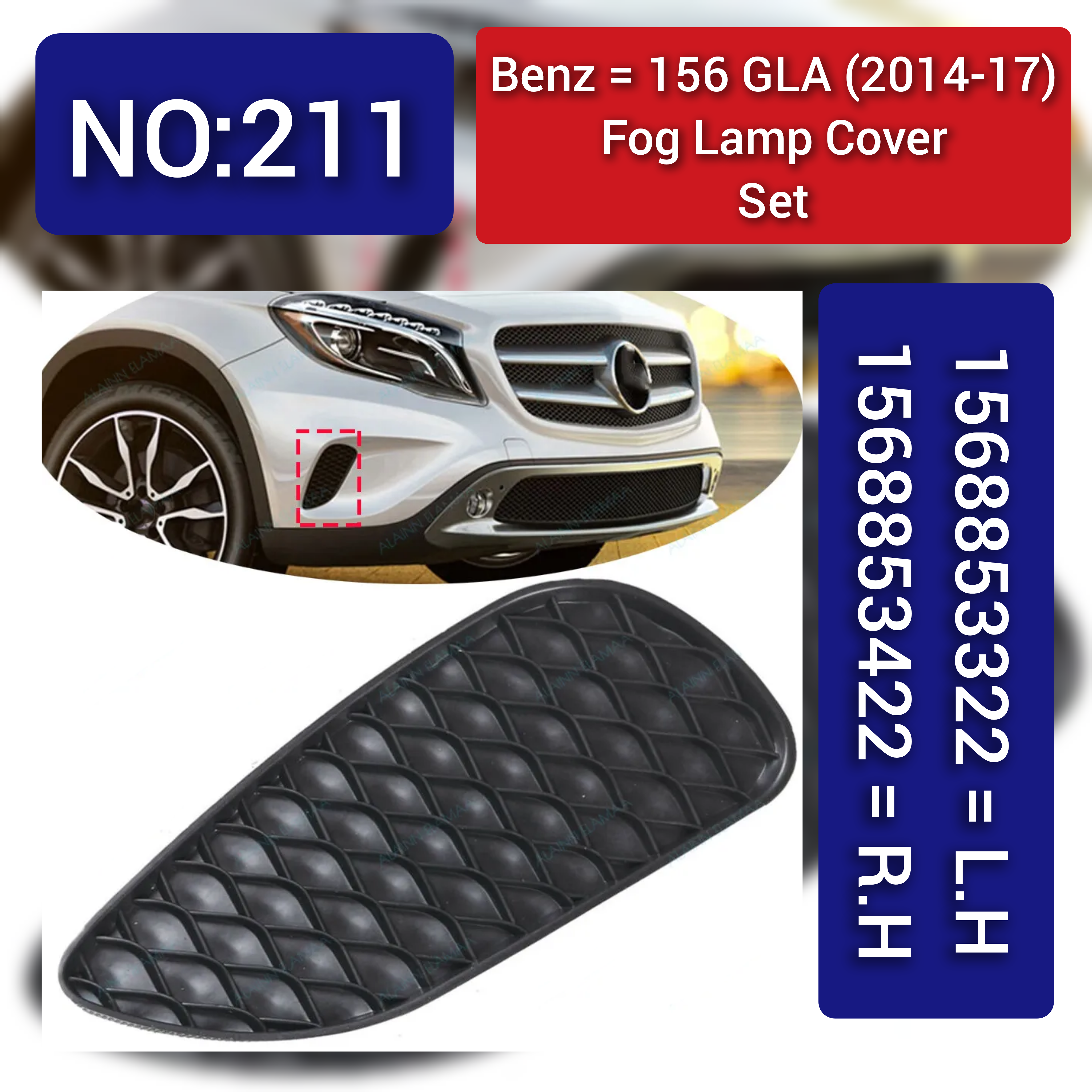 Fog Lamp Cover Compatible With MERCEDES-BENZ GLA W156 2014-2017 Fog Lamp Cover Left 1568853322 & Right 1568853422 Tag-FC-211