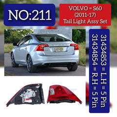Tail Light Assy Set Left 31434853 31364200 & Right 31434854 31364201 Compatible With VOLVO S60 (2011-2017) Tag No.211