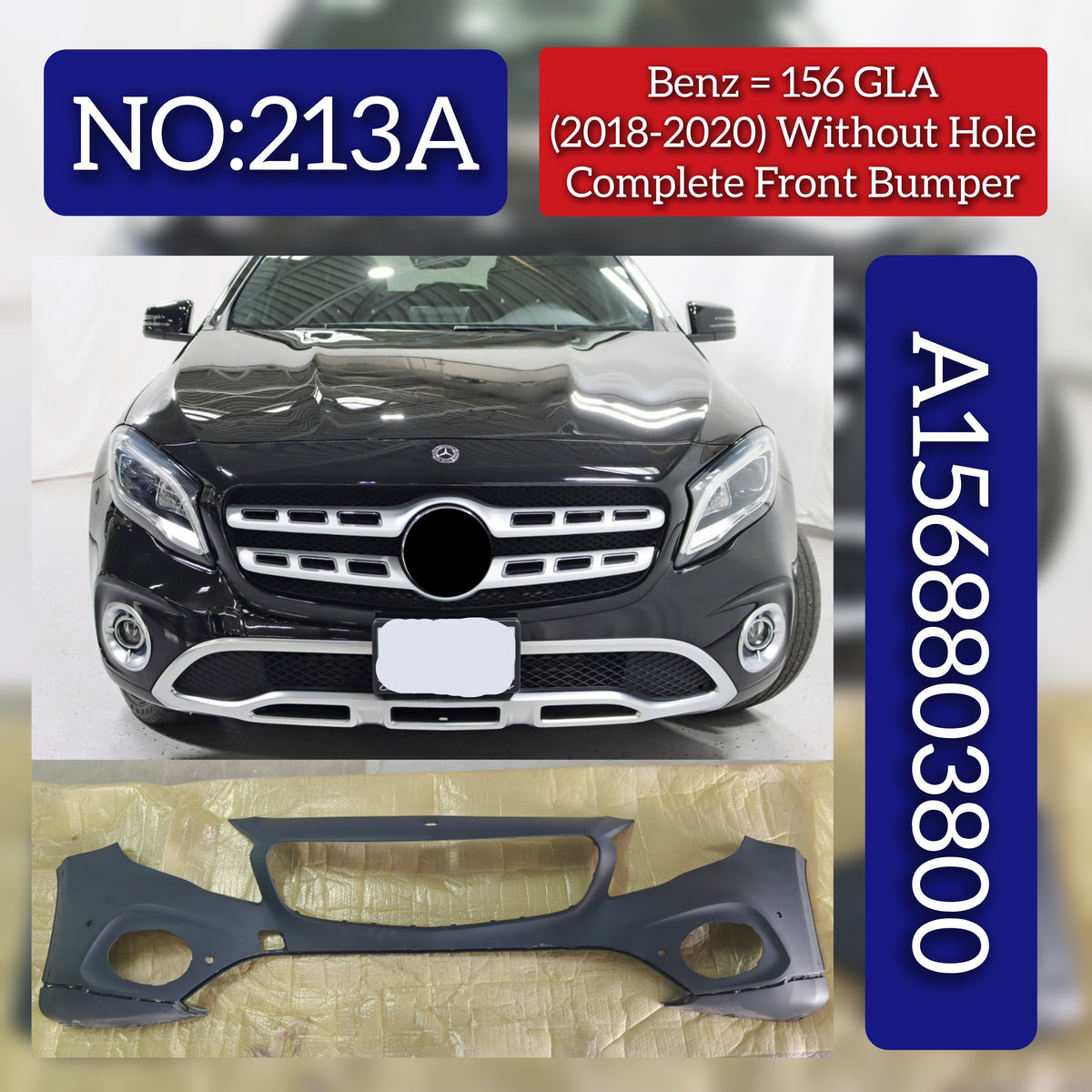 Complete Front Bumper Without Hole A1568803800 1568803800 Compatible With MERCEDES-BENZ GLA-CLASS (X156) (2018-2020) Tag No.213A