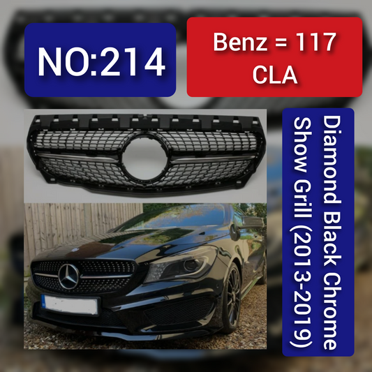 Diamond Black Chrome Show Grill Compatible With Mercedes Benz  CLA  C117   (2013-2019) Tag 214