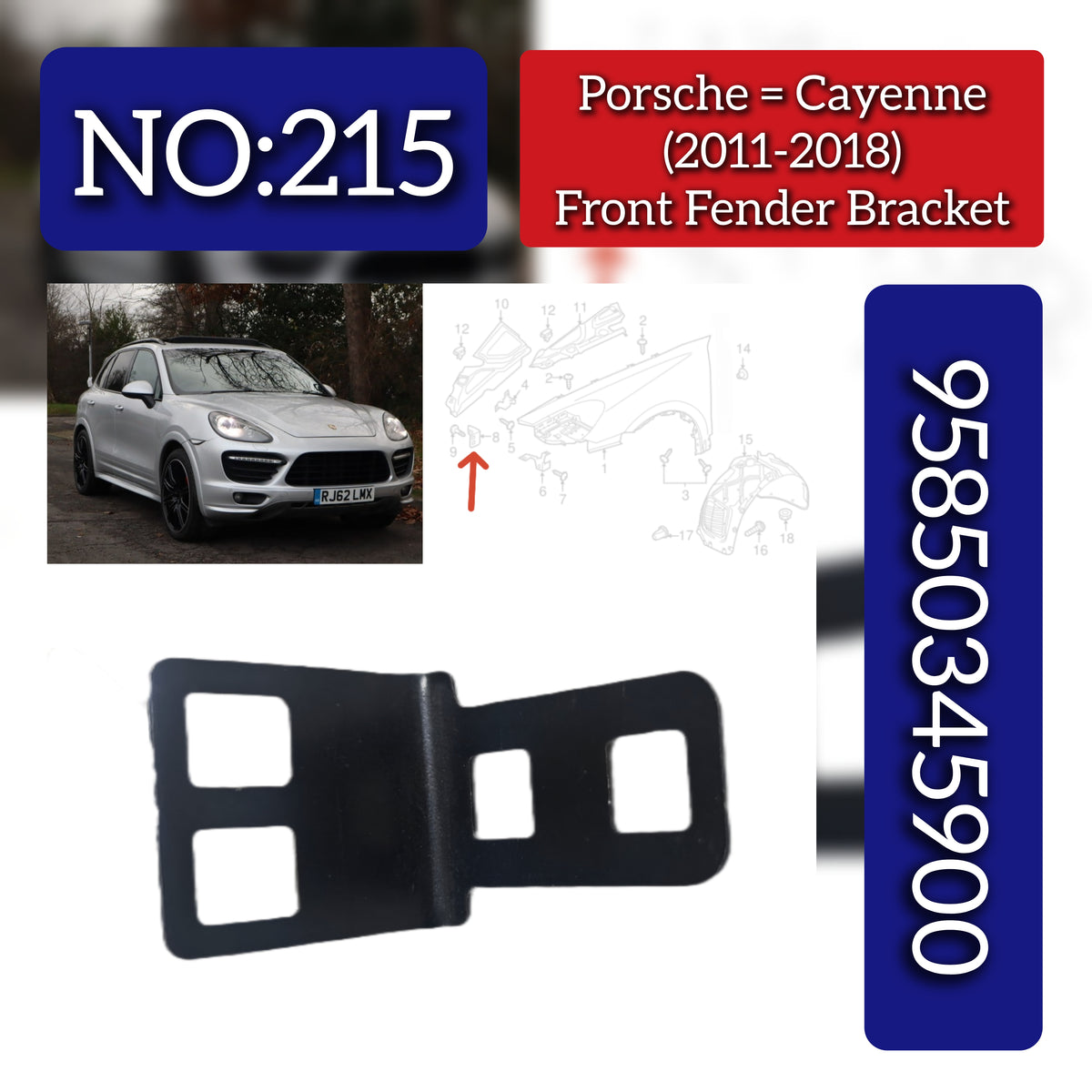 Front Fender Bracket 95850345900 GRV Compatible With Porsche Cayenne (2011-2018) Tag No.215