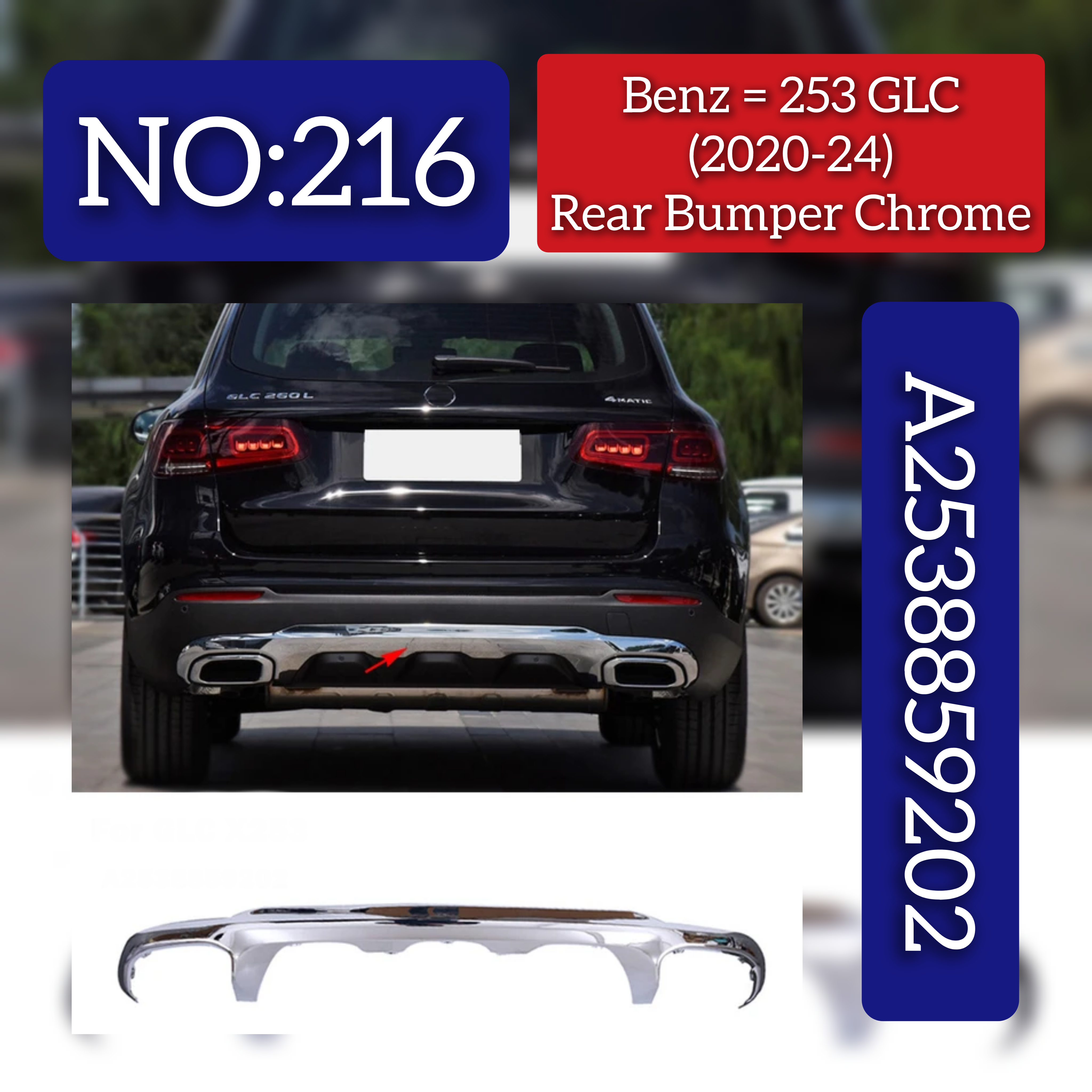Rear Bumper Chrome 2538859202 Compatible With MERCEDES-BENZ GLC (X253) (2020-2024) Tag No.216