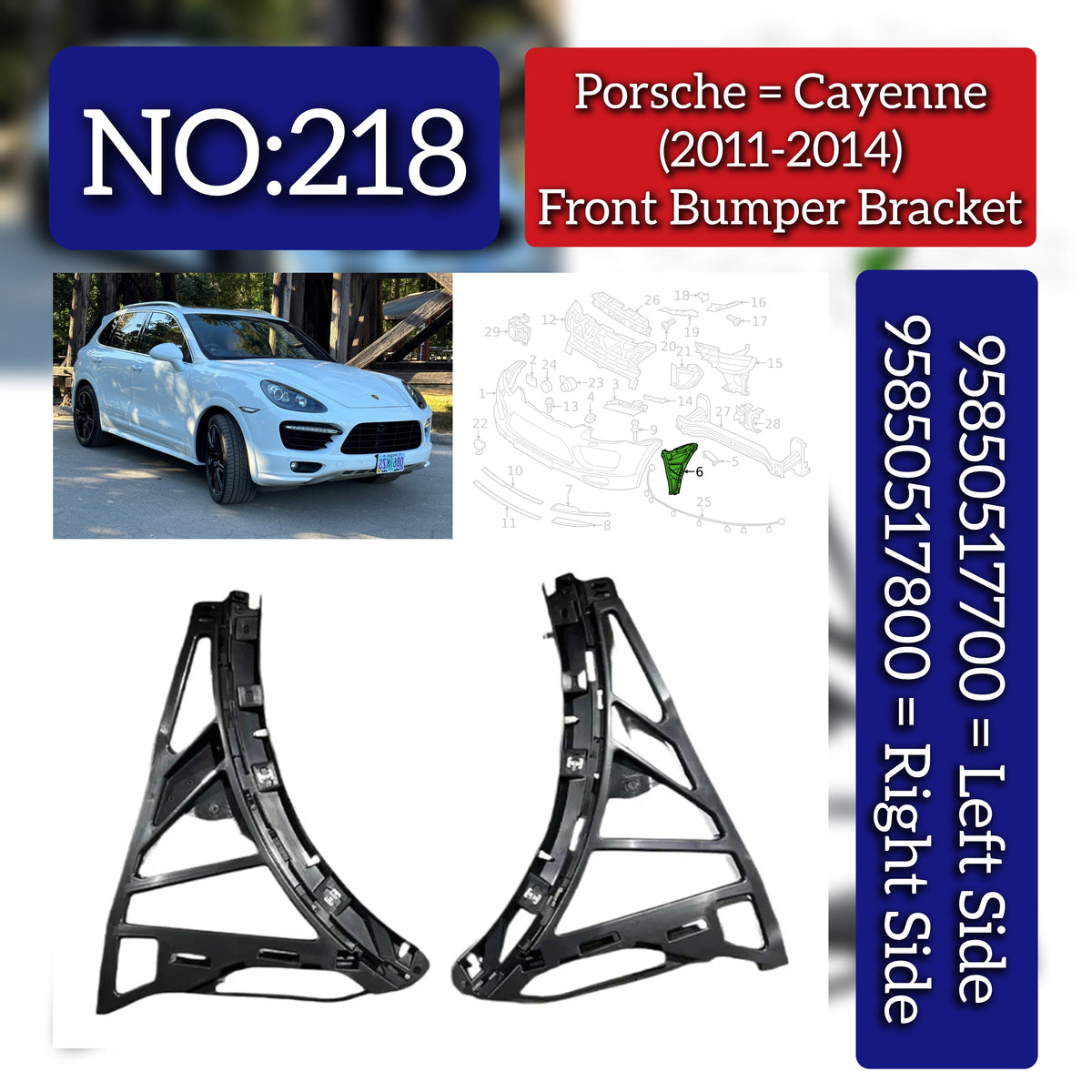Front Bumper Bracket Set Left 95850517700 & Right 95850517800 Compatible With Porsche Cayenne (2011-2014) Tag No.218