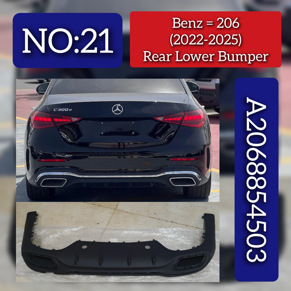 Rear Lower Bumper 2068854503 A2068854503 Compatible With Mercedes-Benz C-CLASS W206 (2022-2025) Tag No.21