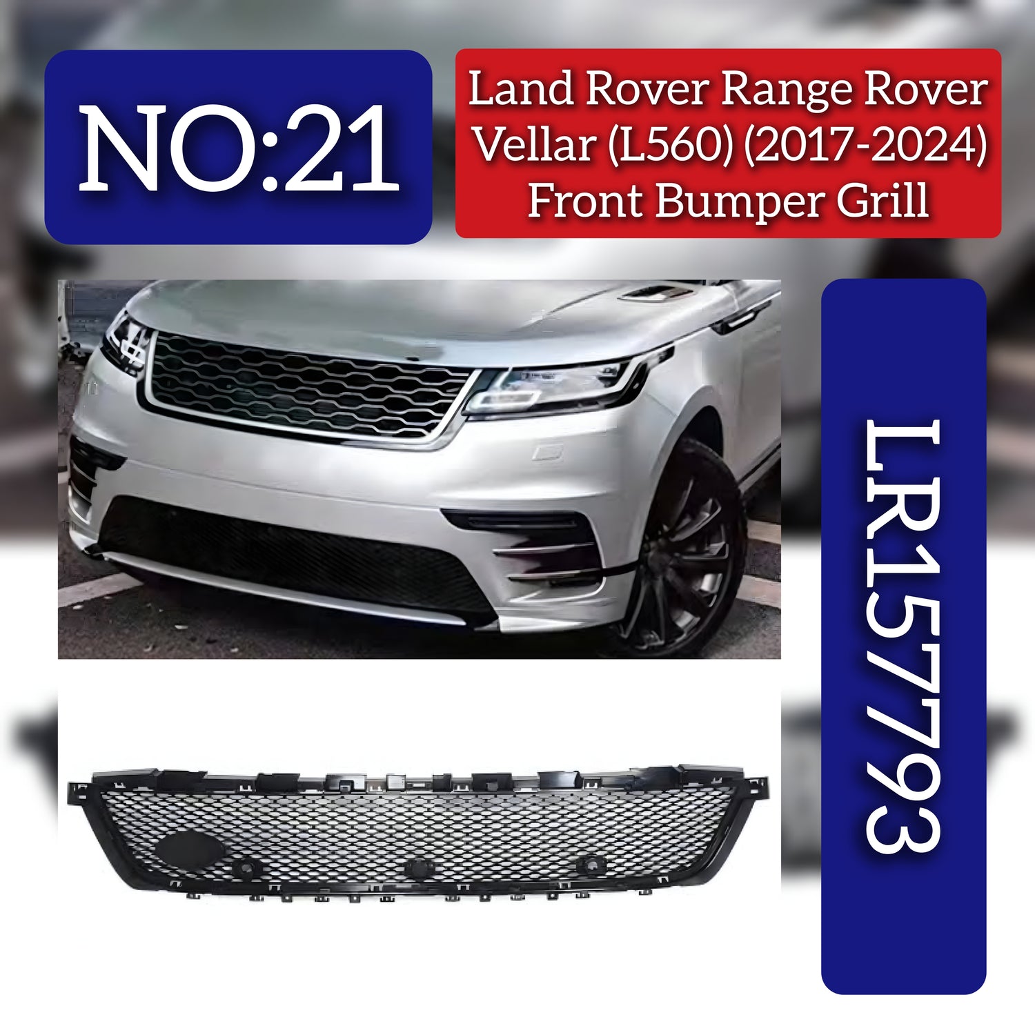 Front Bumper Lower Grill LR157793 Compatible With Land Rover Range Rover Velar - L560 (2017-2024) Tag No.21
