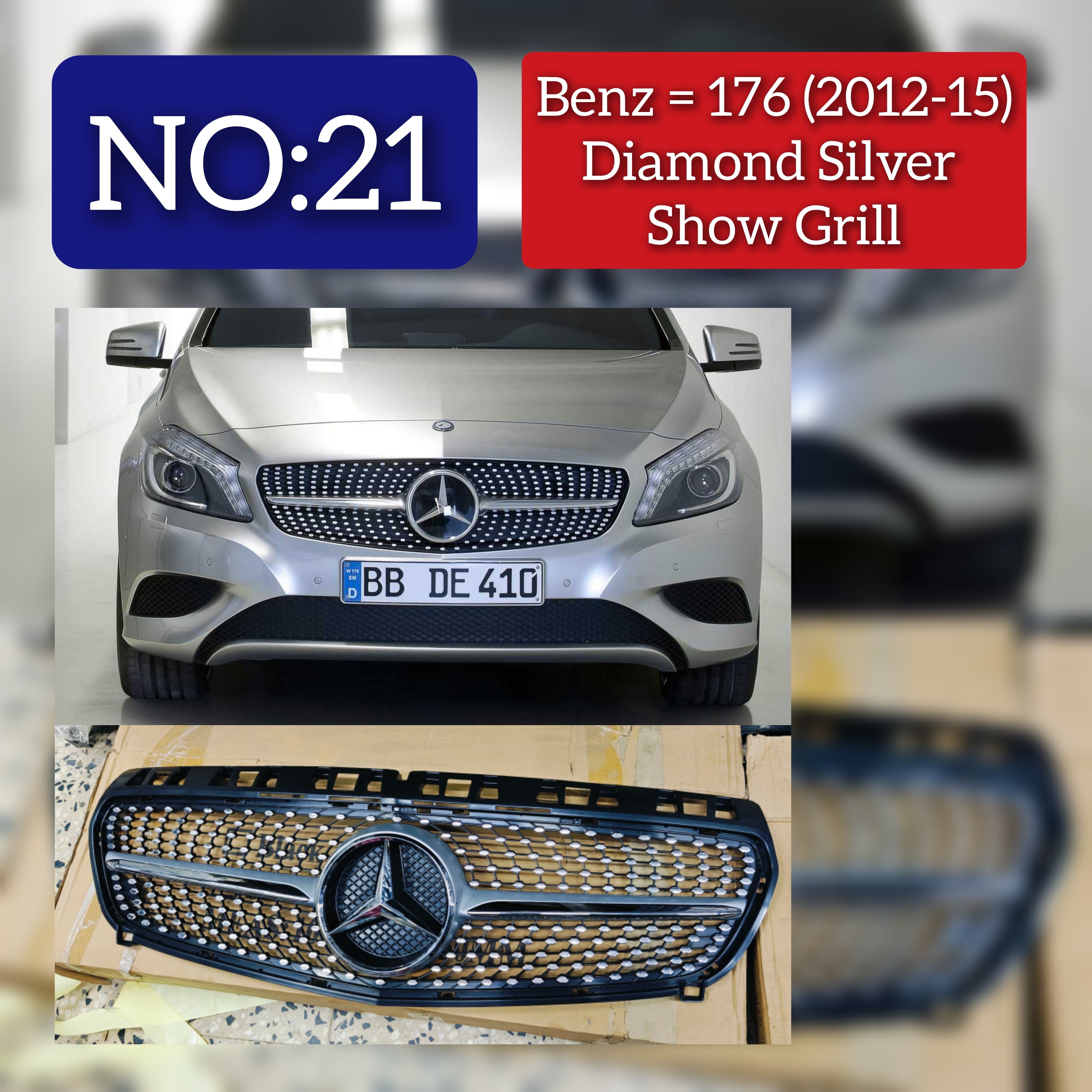 Diamond Silver Show Grill  Compatible With Mercedes  Benz A-Class W176 (2012-16) Tag 21